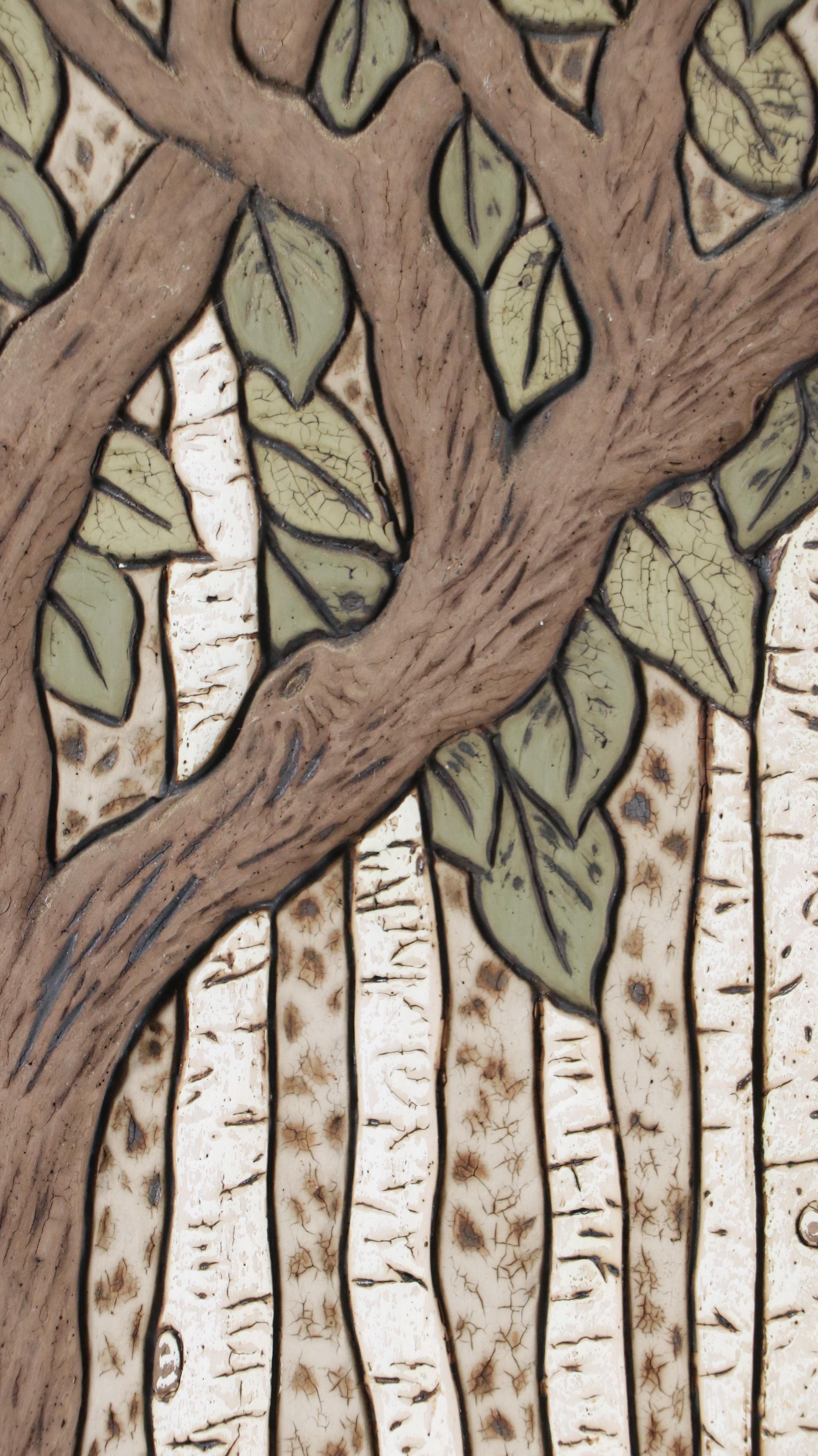 Deb LeAir Matte Glazed Ceramic Tile of Trees, 21st Century