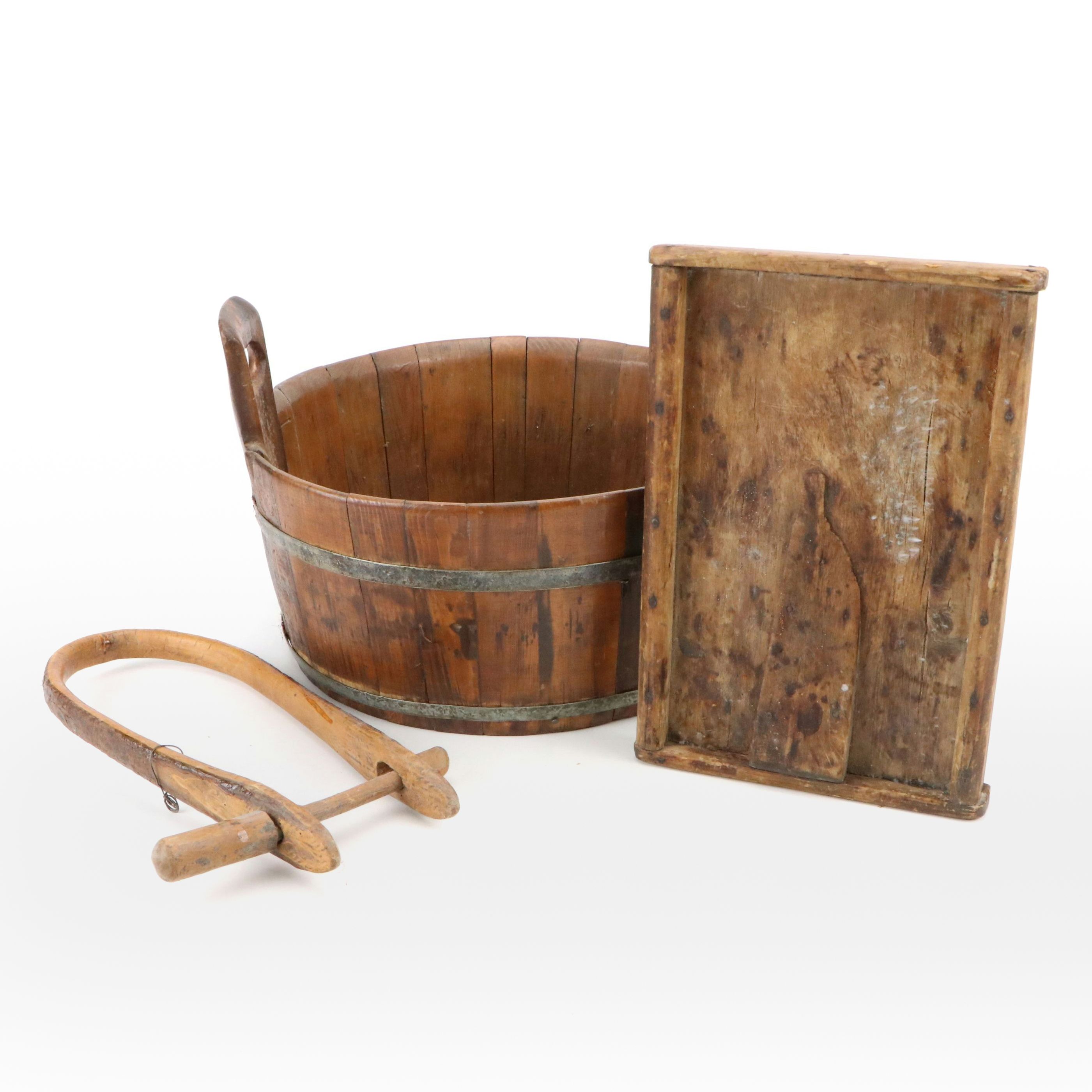 Rustic Wood Barrel Bucket, Yoke and Board