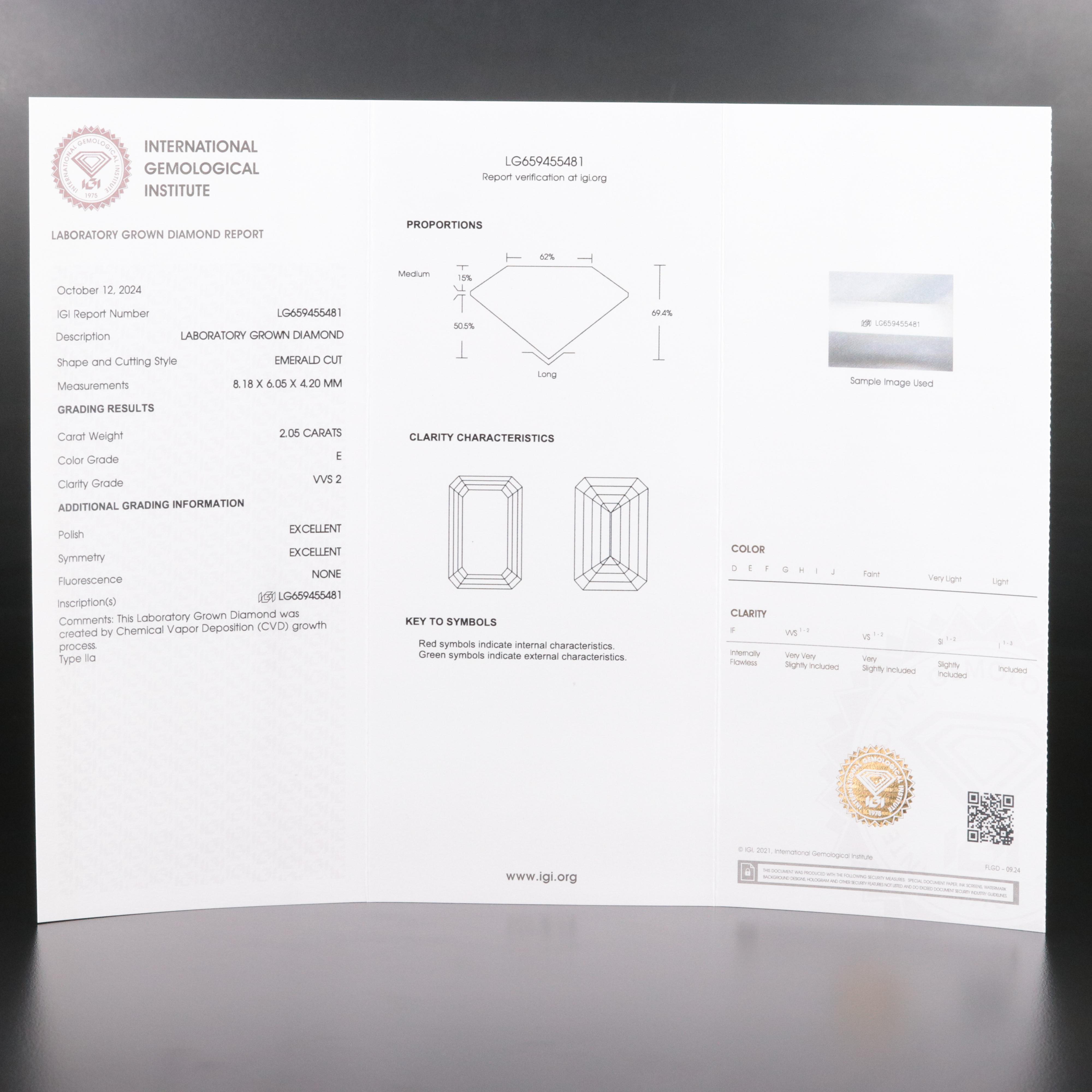 Loose 2.05 CT Lab Grown Diamond with IGI Report
