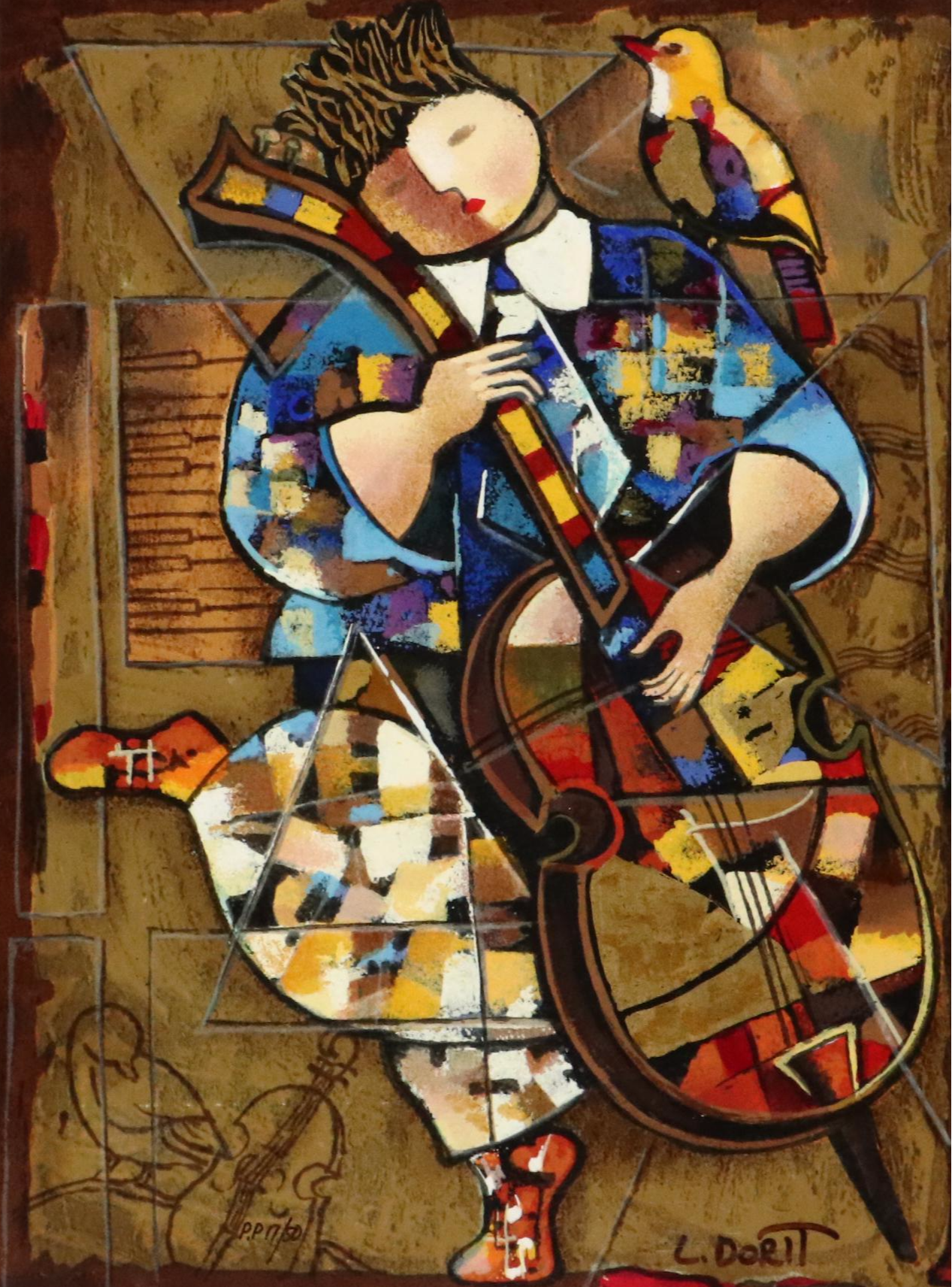 Dorit Levi Abstract Serigraph "The Cellist"