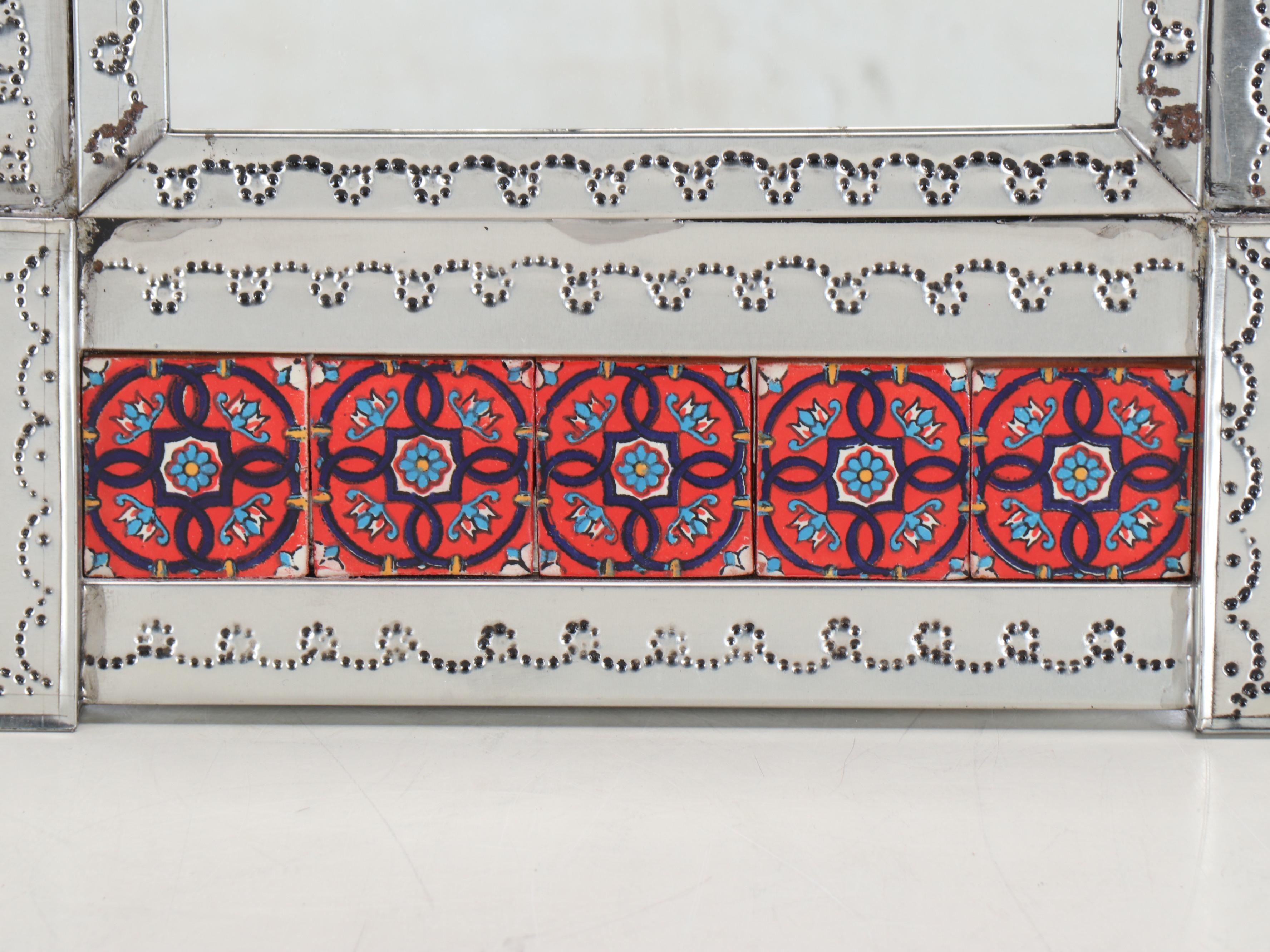 Mexican Talavera Punched Tin and Tile Wall Mirror