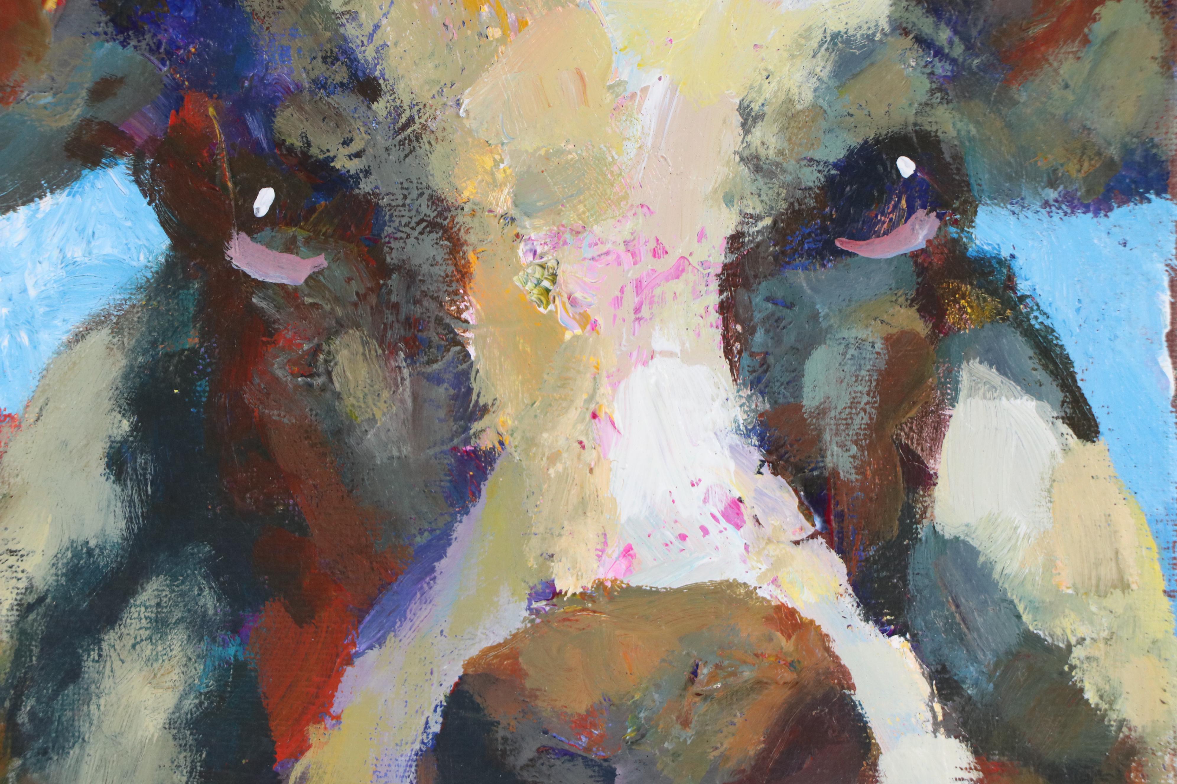 Elle Raines Stylized Acrylic Painting "Cow," 21st Century