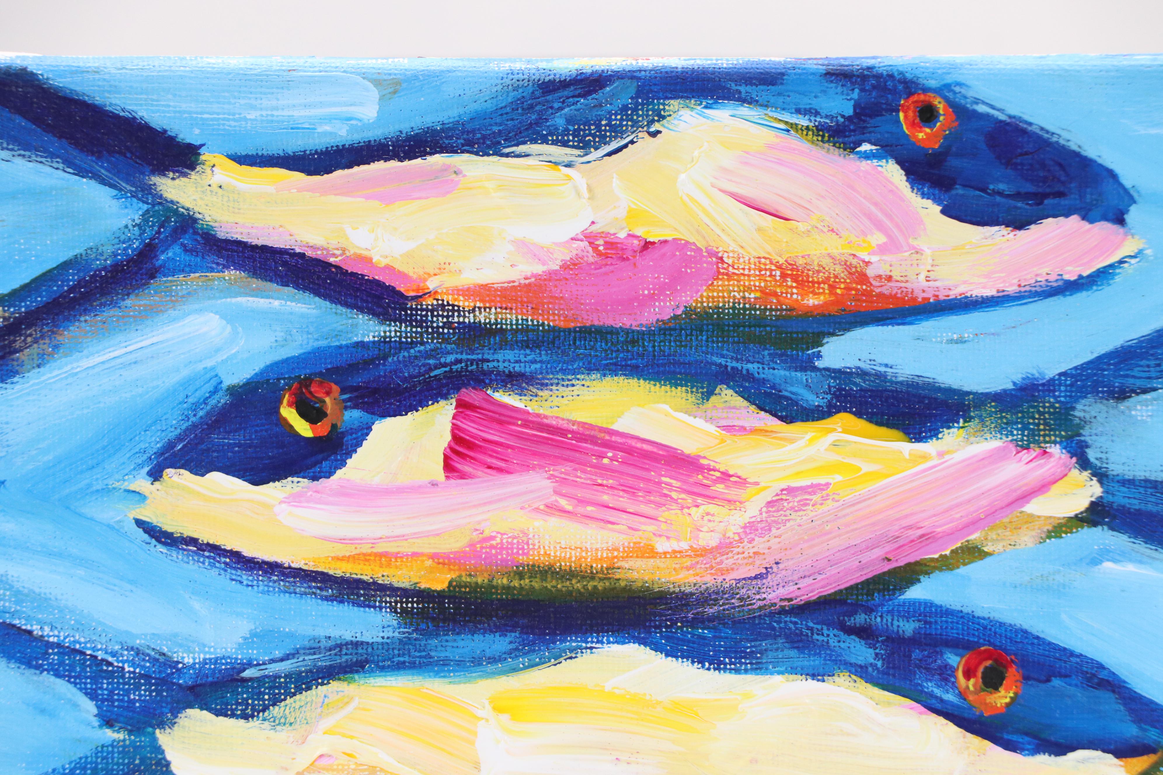 Elle Raines Stylized Acrylic Painting "Sardines," 21st Century