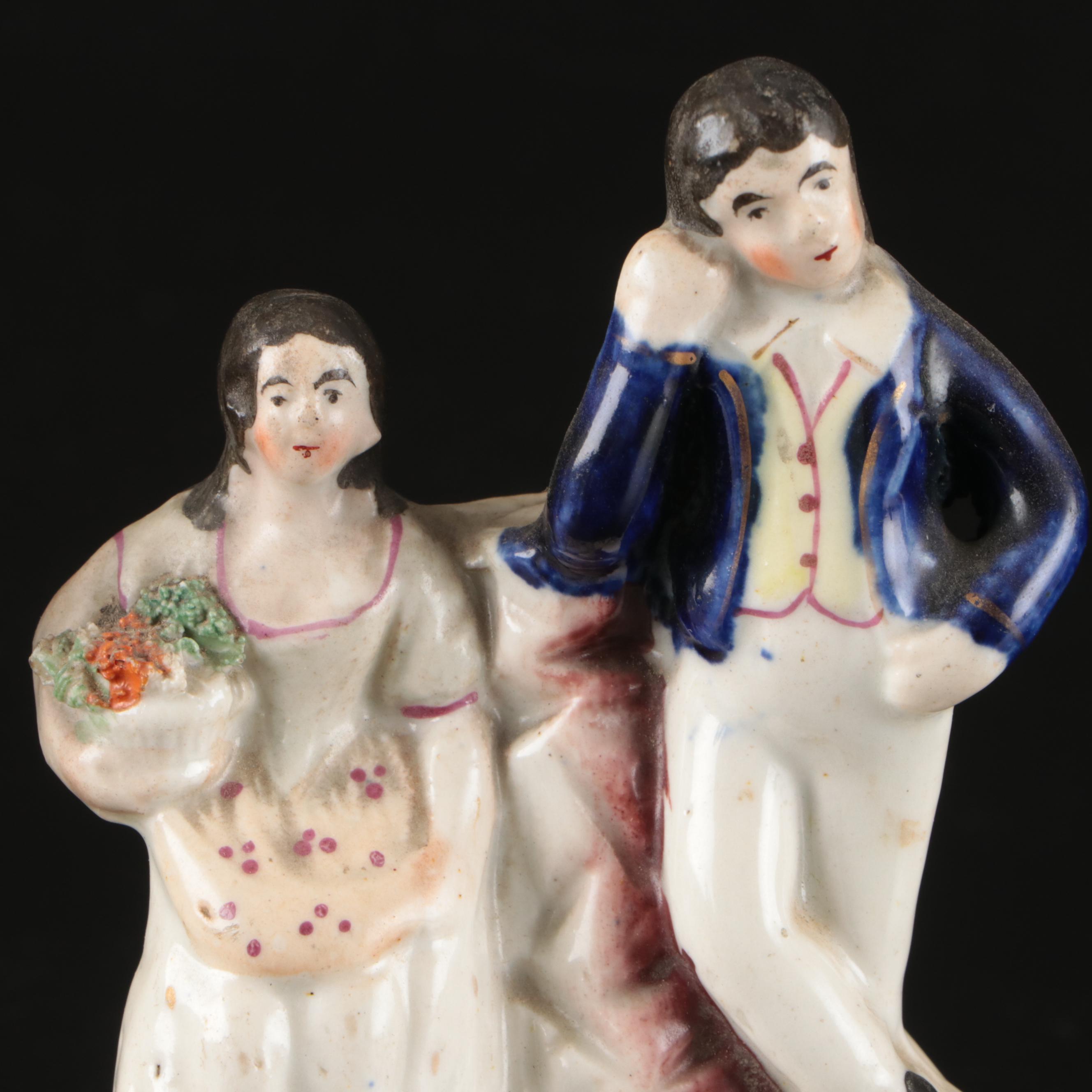 Staffordshire Victorian Earthenware Couples and Lady Riding Goat