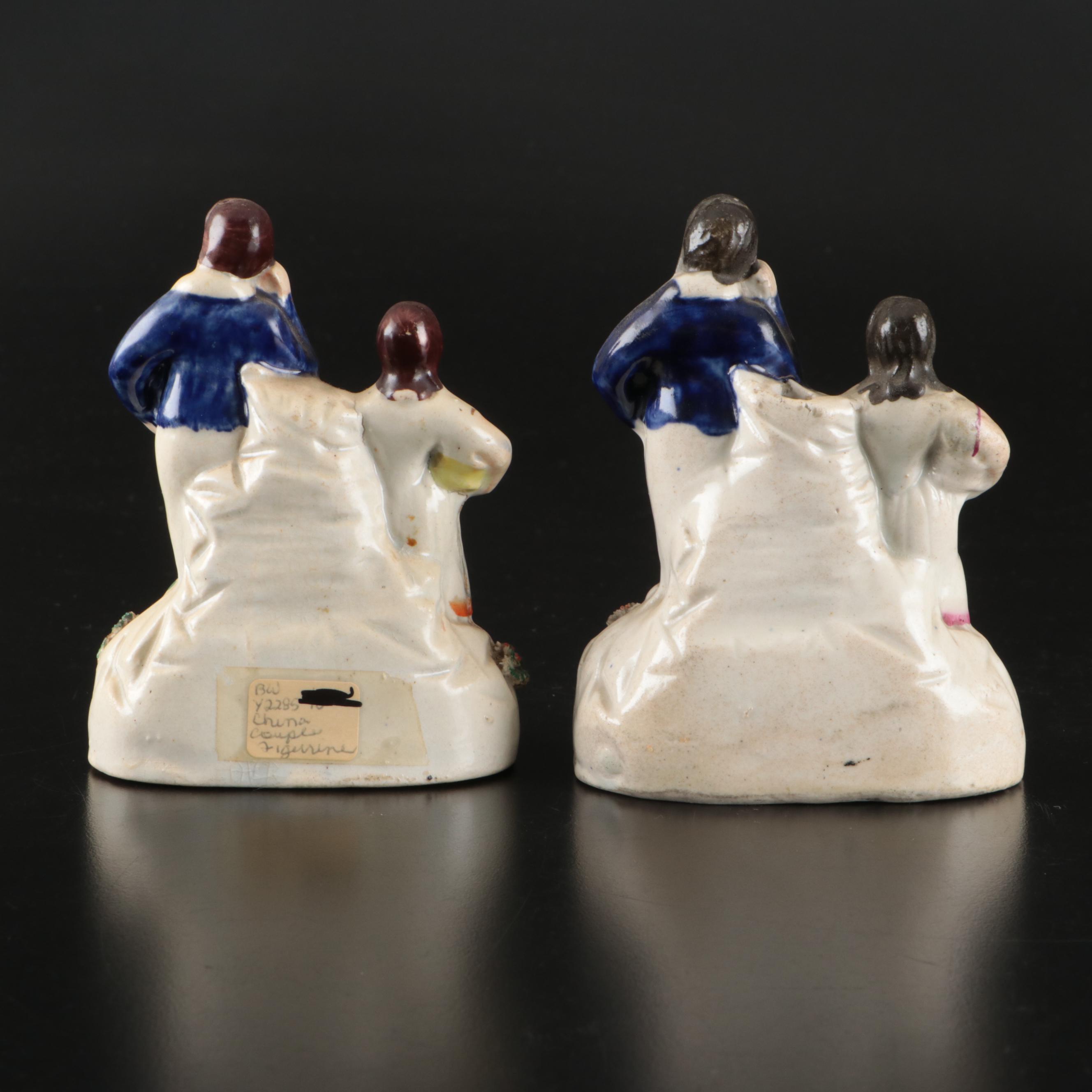 Staffordshire Victorian Earthenware Couples and Lady Riding Goat