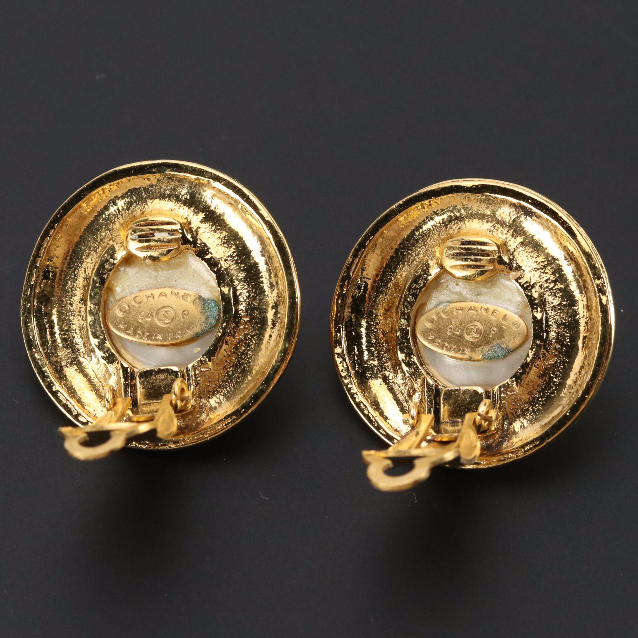 Chanel CC Trim Imitation Pearl Clip Earrings