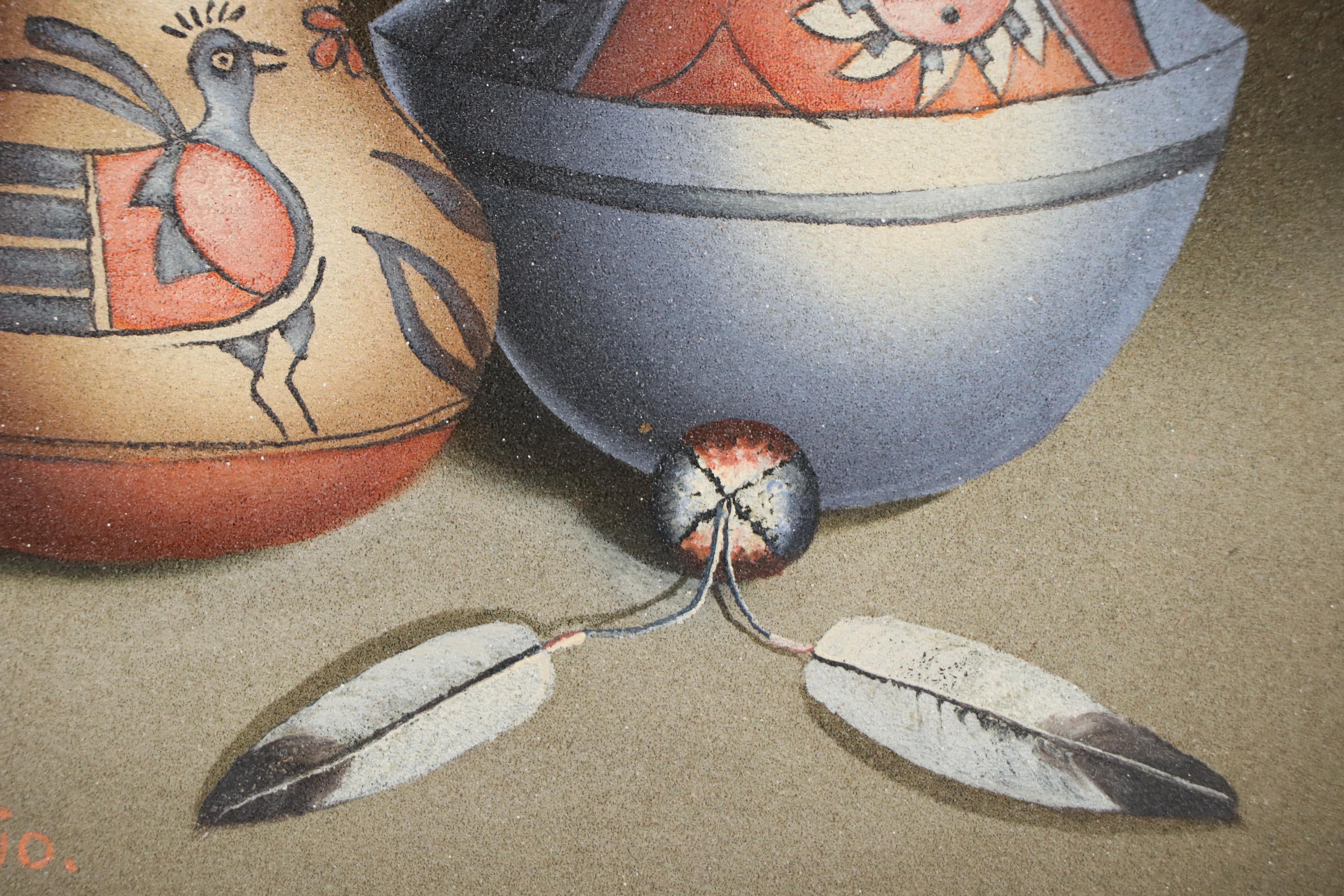 Folio Southwest Pottery Still Life Sand Painting, Late 20th Century