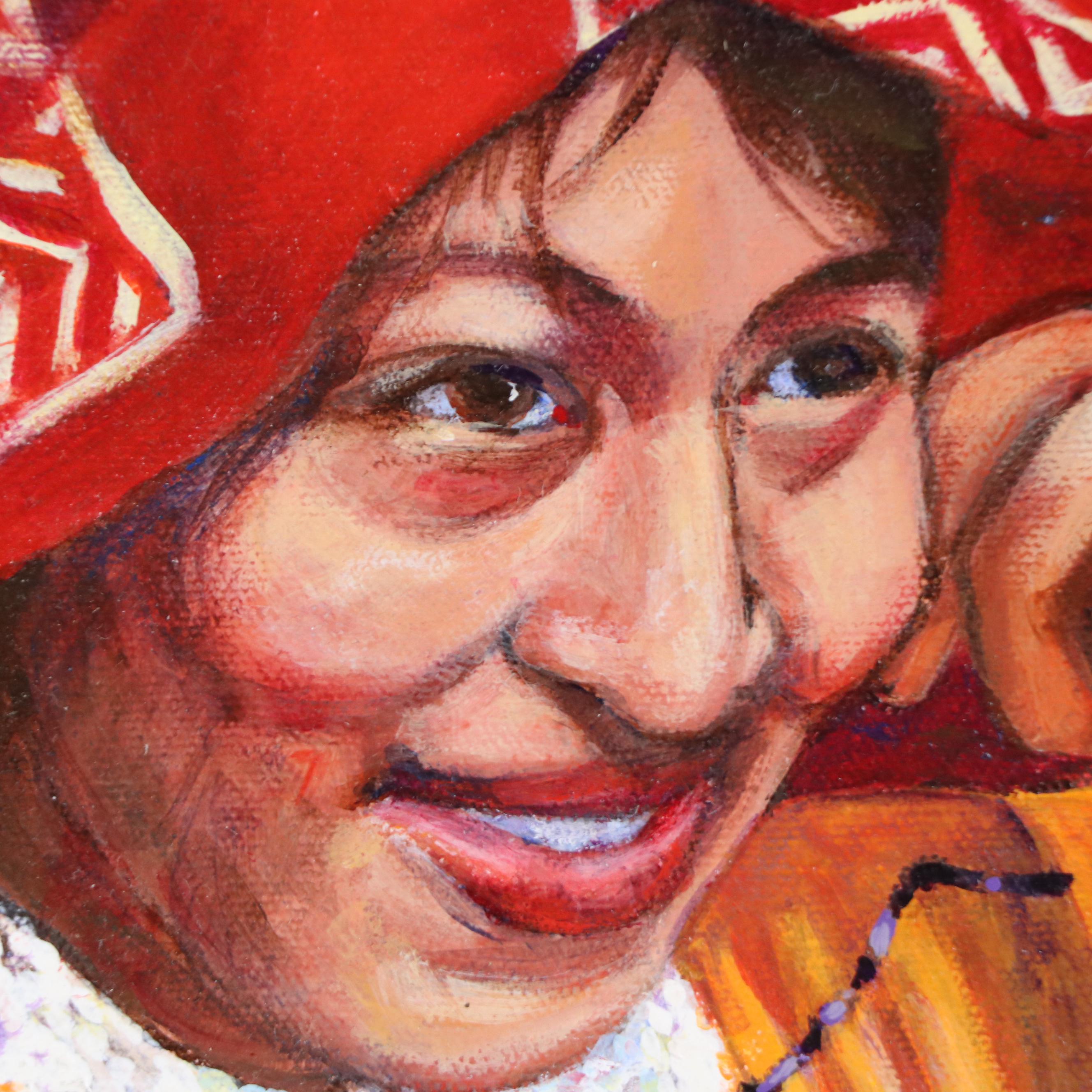 R. Henry Portrait Oil Painting of Woman in Yellow and Red, 2008