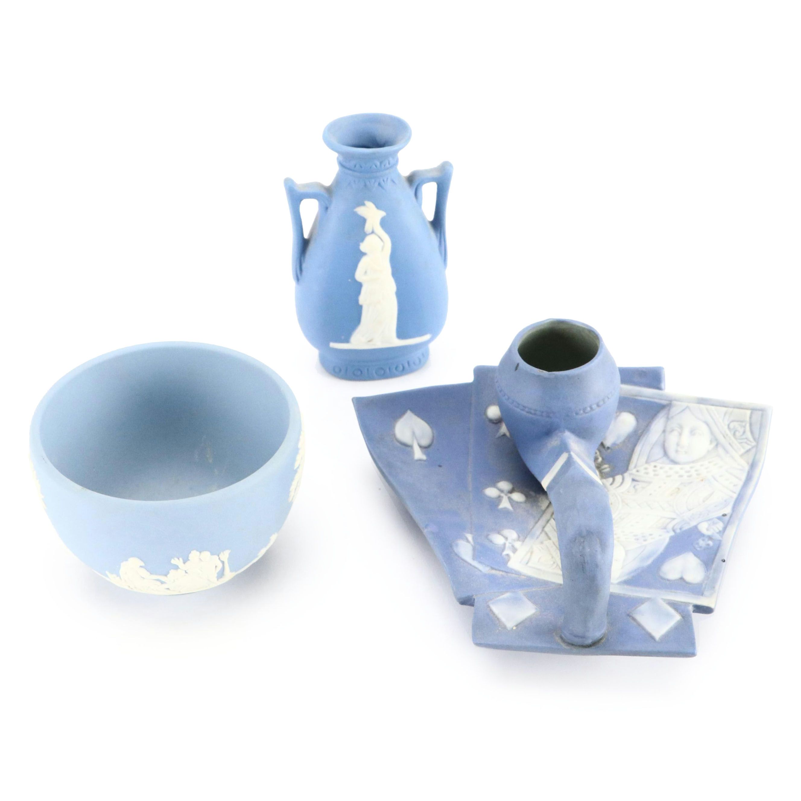 Wedgwood Blue Jasperware Votive Bowl with Ceramic Pipe and Card Candle Holder