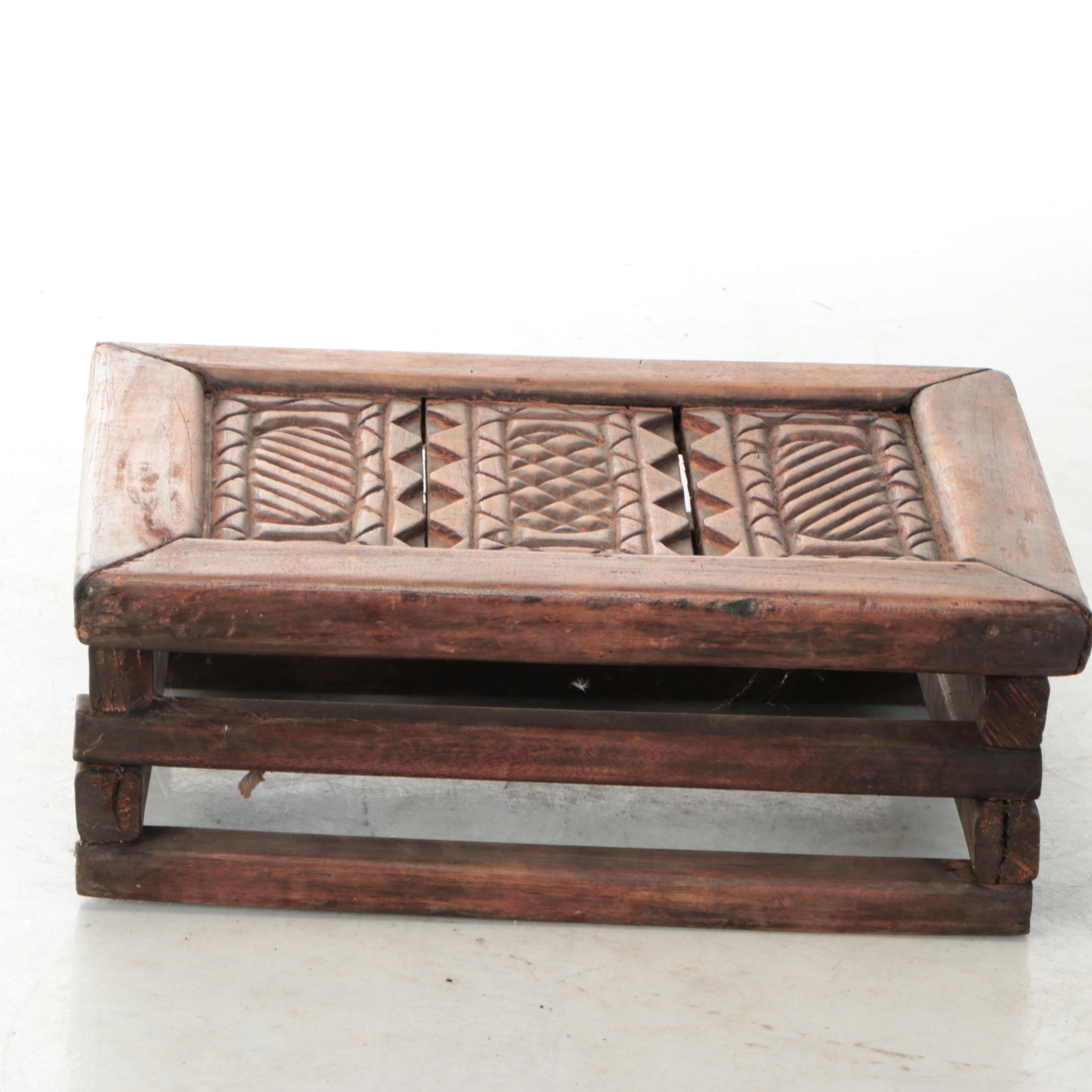 African Carved Wood Footstool