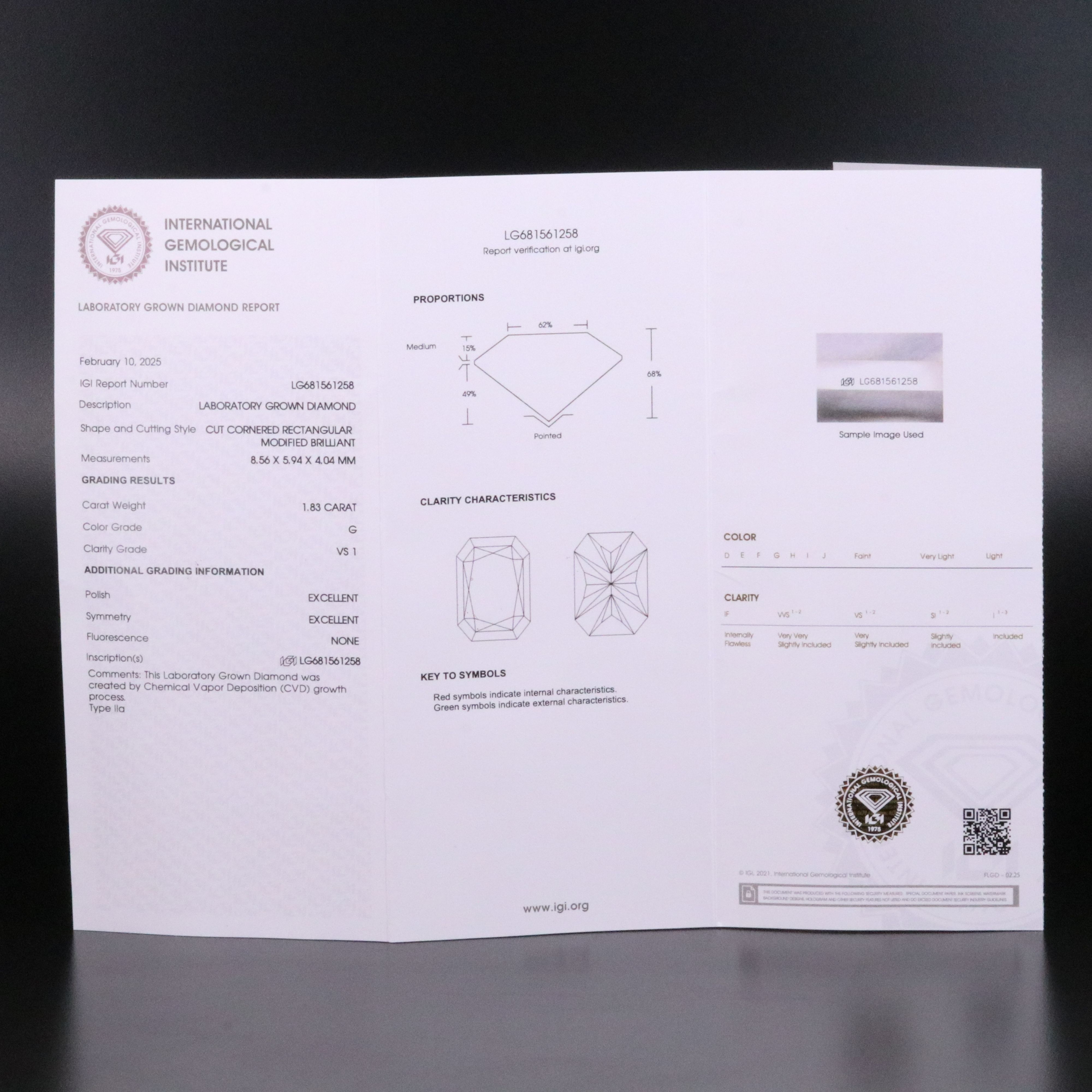 Loose 1.83 CT Lab Grown Diamond with IGI Report
