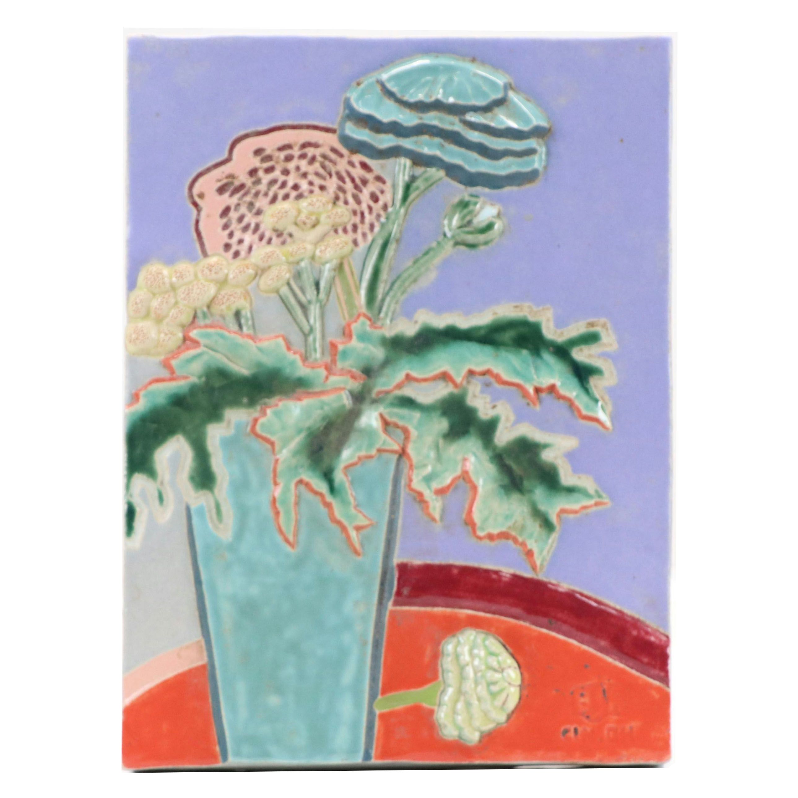 Brenda S. Richardson Bas Relief Ceramic Panel of Flowers in Vase, 2007