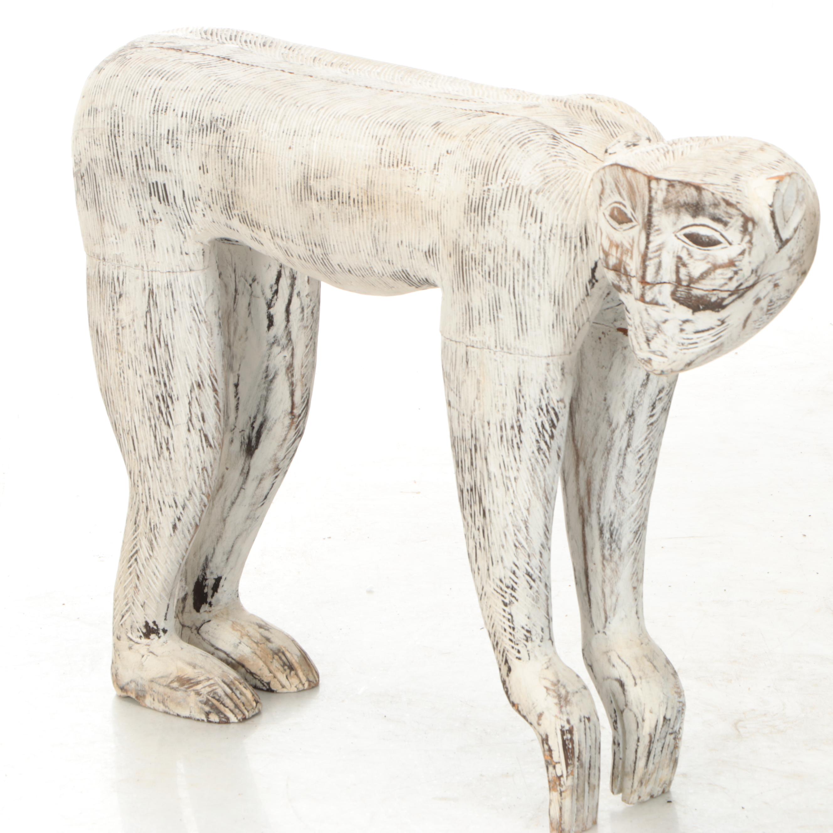 Southeast Asian Style Painted and Carved Wood Monkey Statues