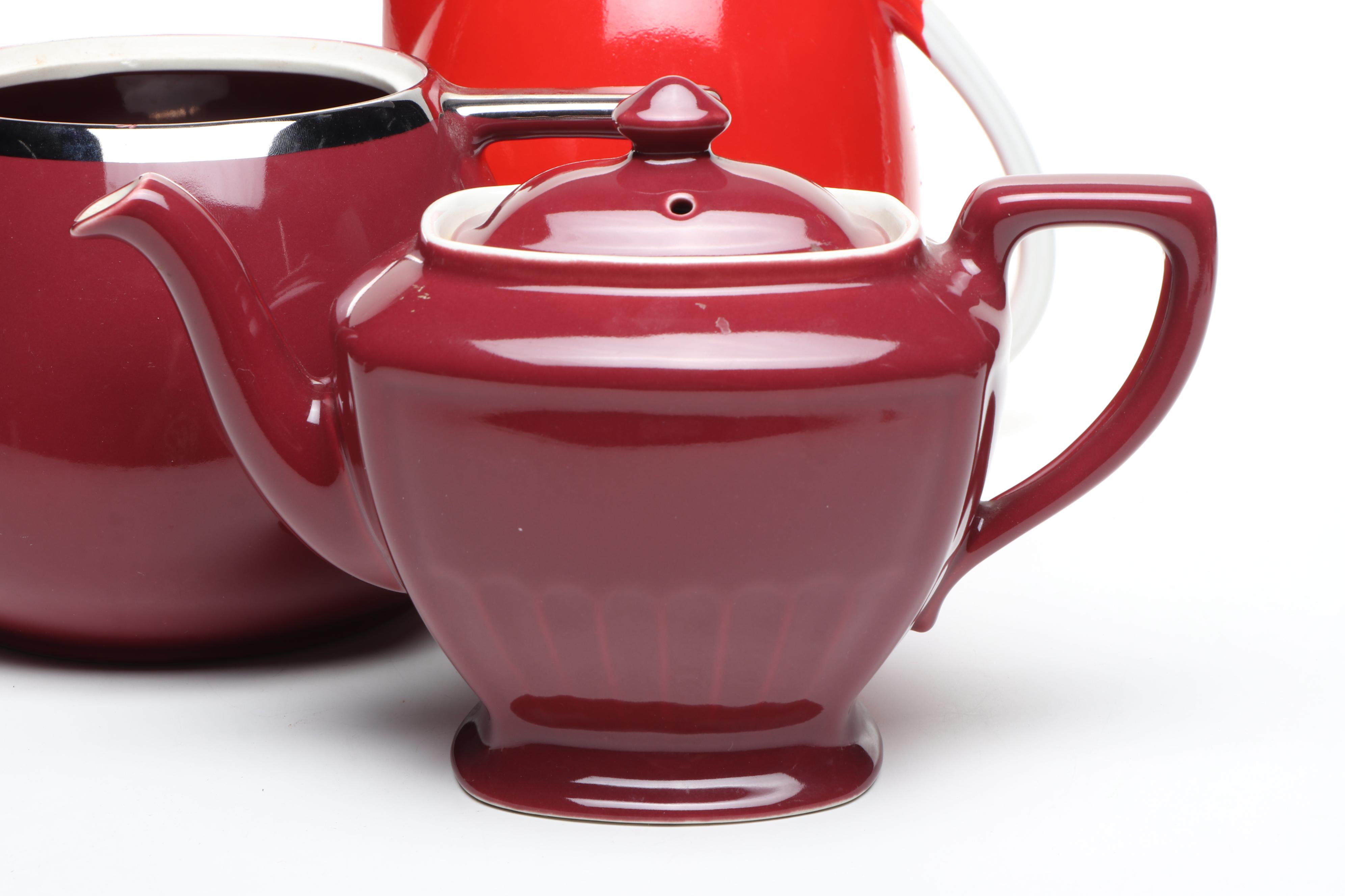 Vintage Hall Pottery Ceramic Teapots and Jugs with Other Molded Ceramic Pitcher