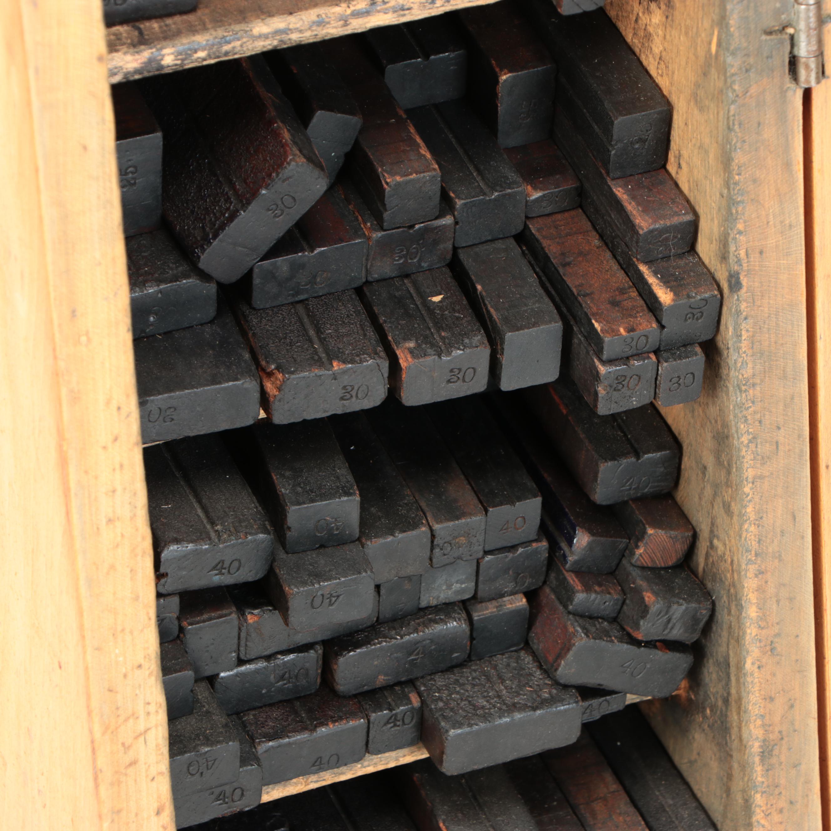 Vintage Slanted Wood Cabinet with Printing Block Blanks