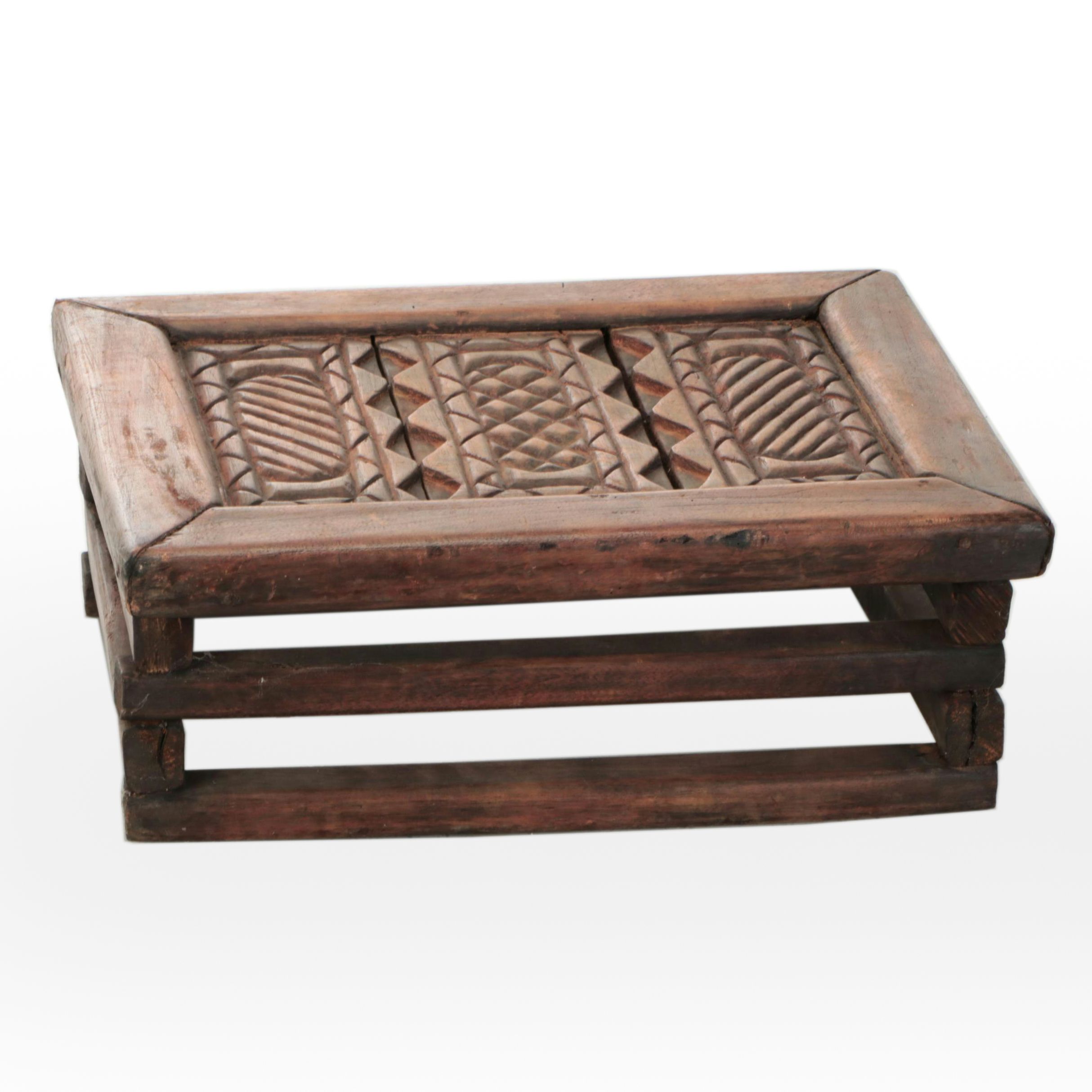 African Carved Wood Footstool