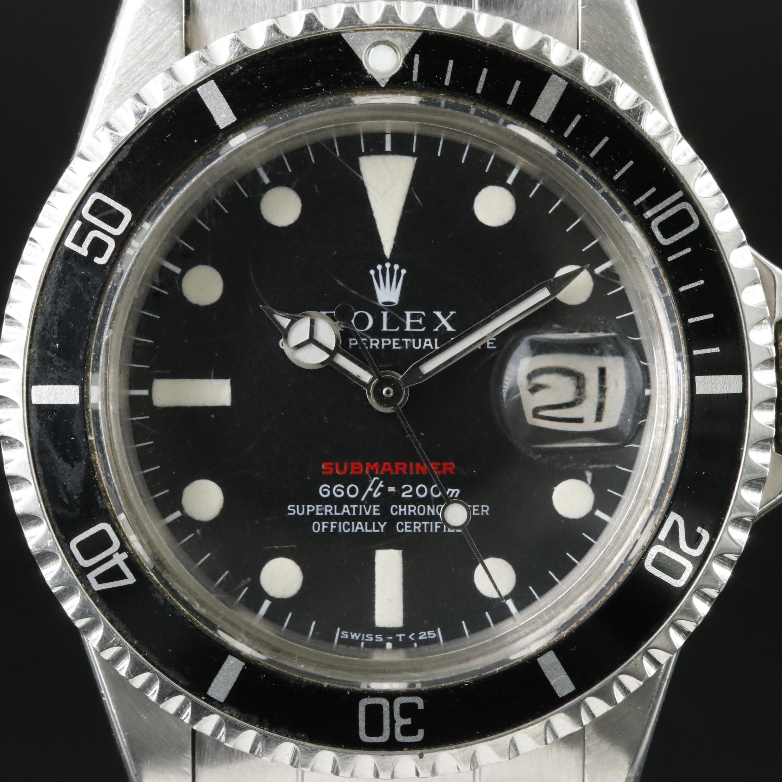 Rolex "Red" Submariner 1680 Watch with Rare Factory Error "Pateted" Clasp c.1974