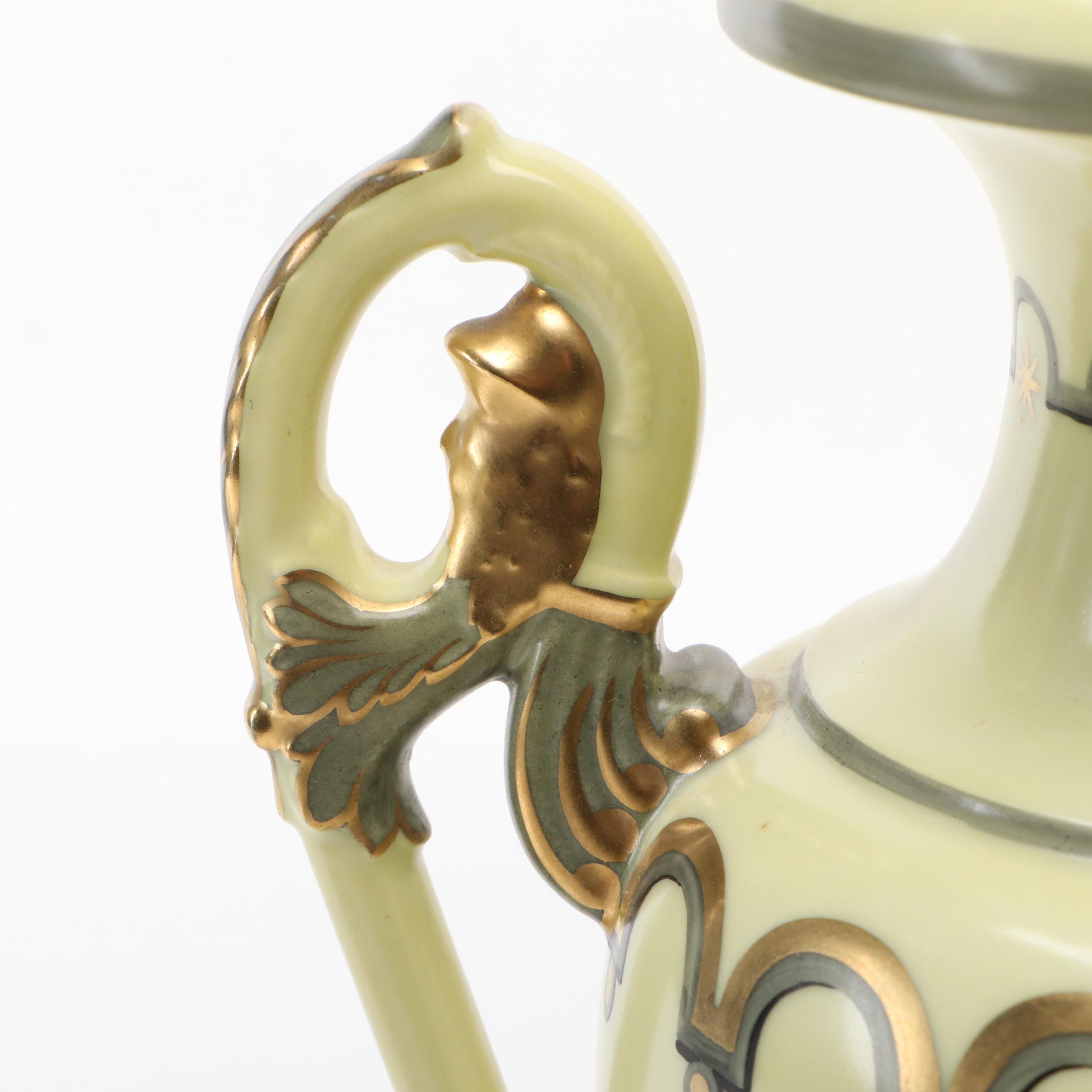 Porcelaine de Paris Urn with Hyalyn Dish and Other Ceramic Covered Jar