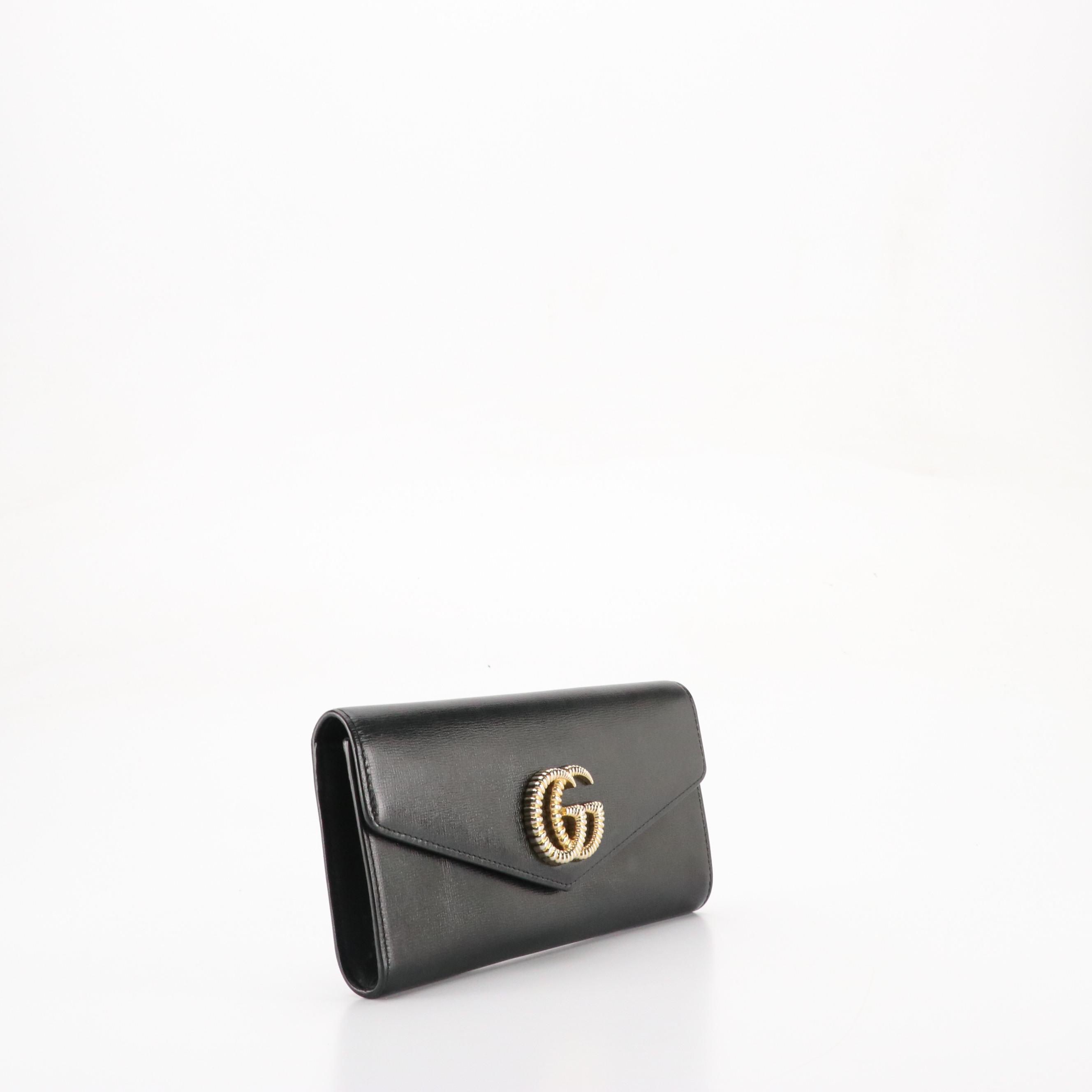 Gucci GG Torchon Envelope Flap Clutch Bag in Black Leather
