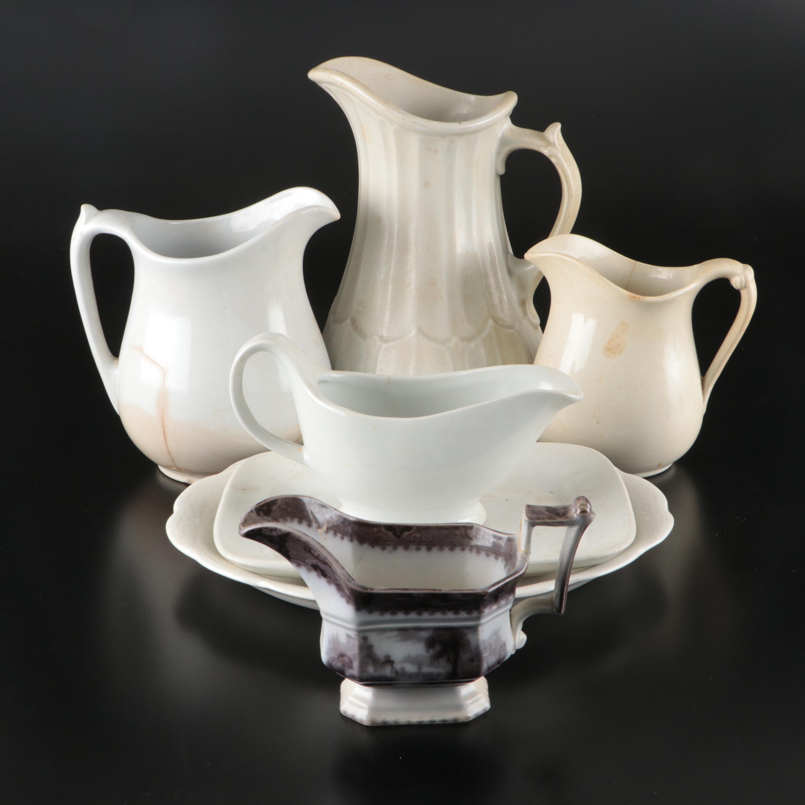 Ceramic Bath and Gravy Pitchers with Serving Platters