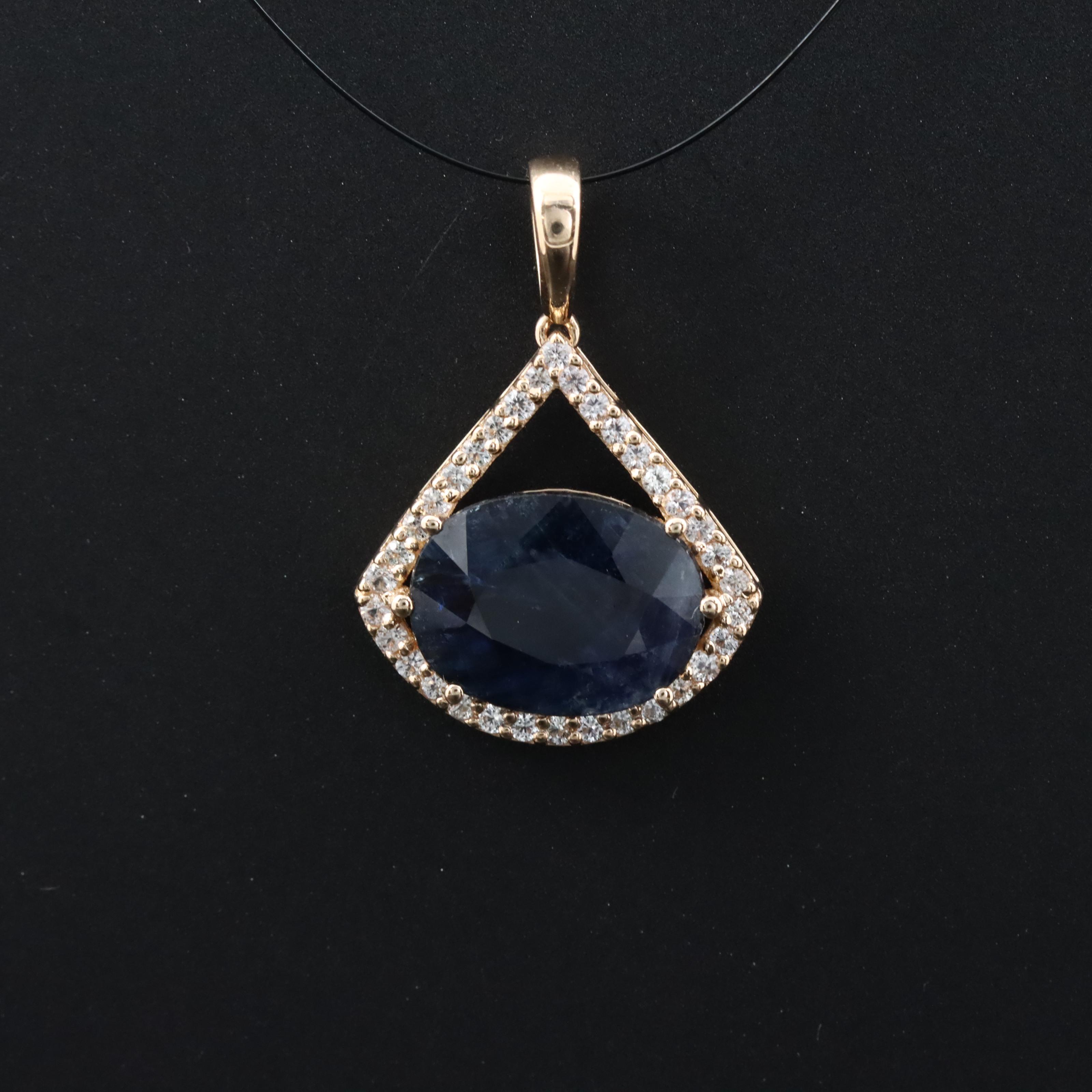 14K 2.63 CT Sapphire and White Sapphire Pendant