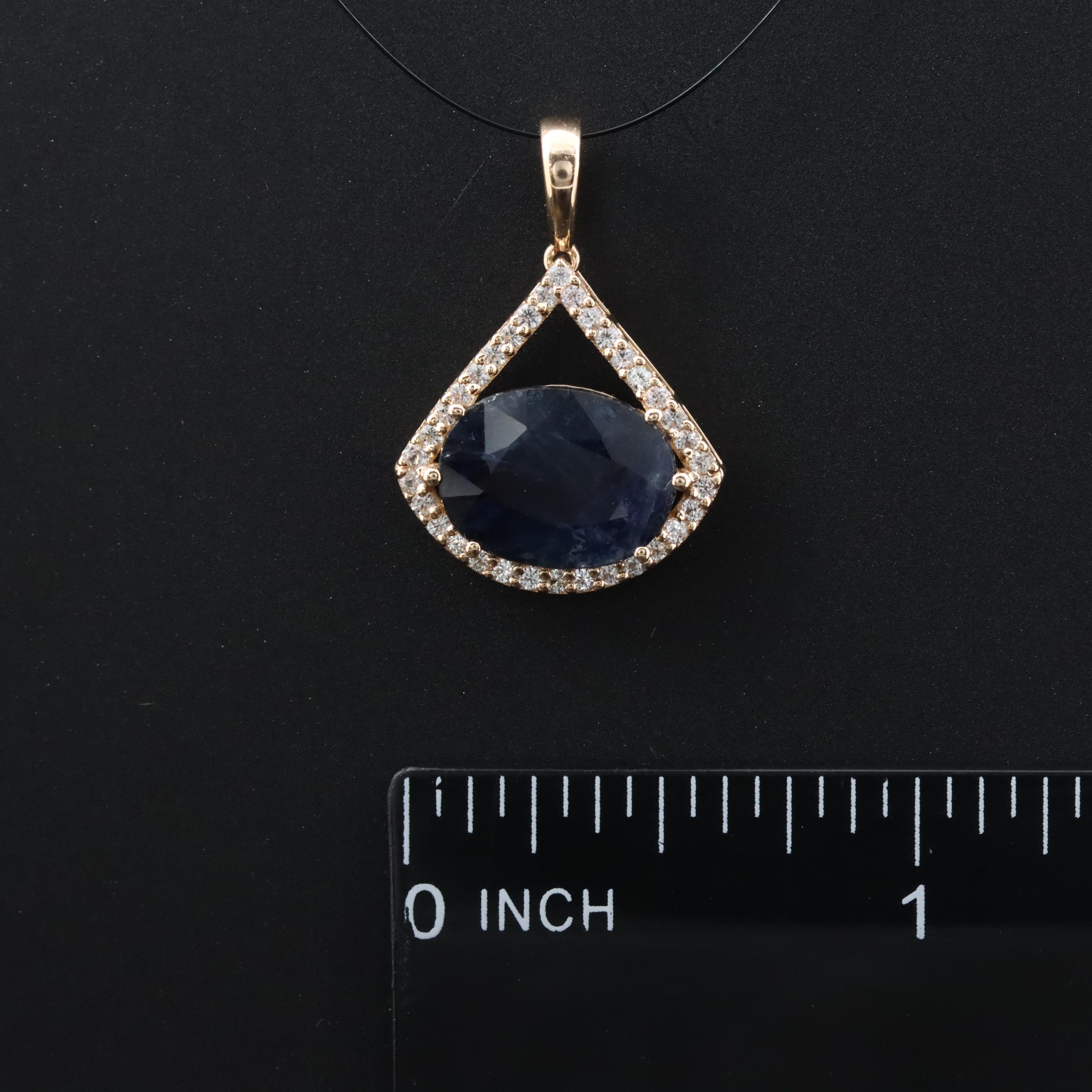 14K 2.63 CT Sapphire and White Sapphire Pendant