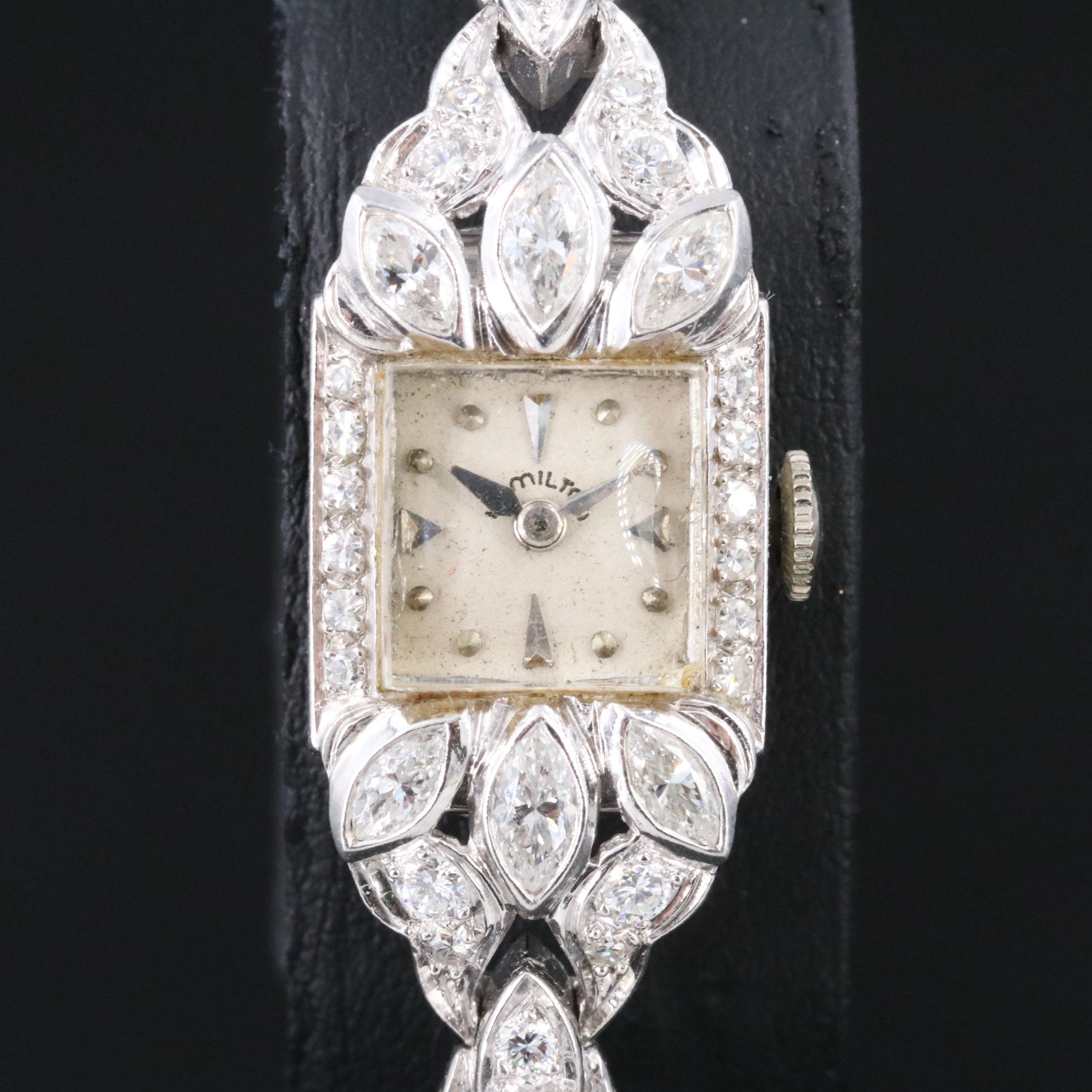 1950s Platinum Hamilton 1.68 CTW Diamond Stem Wind Watch