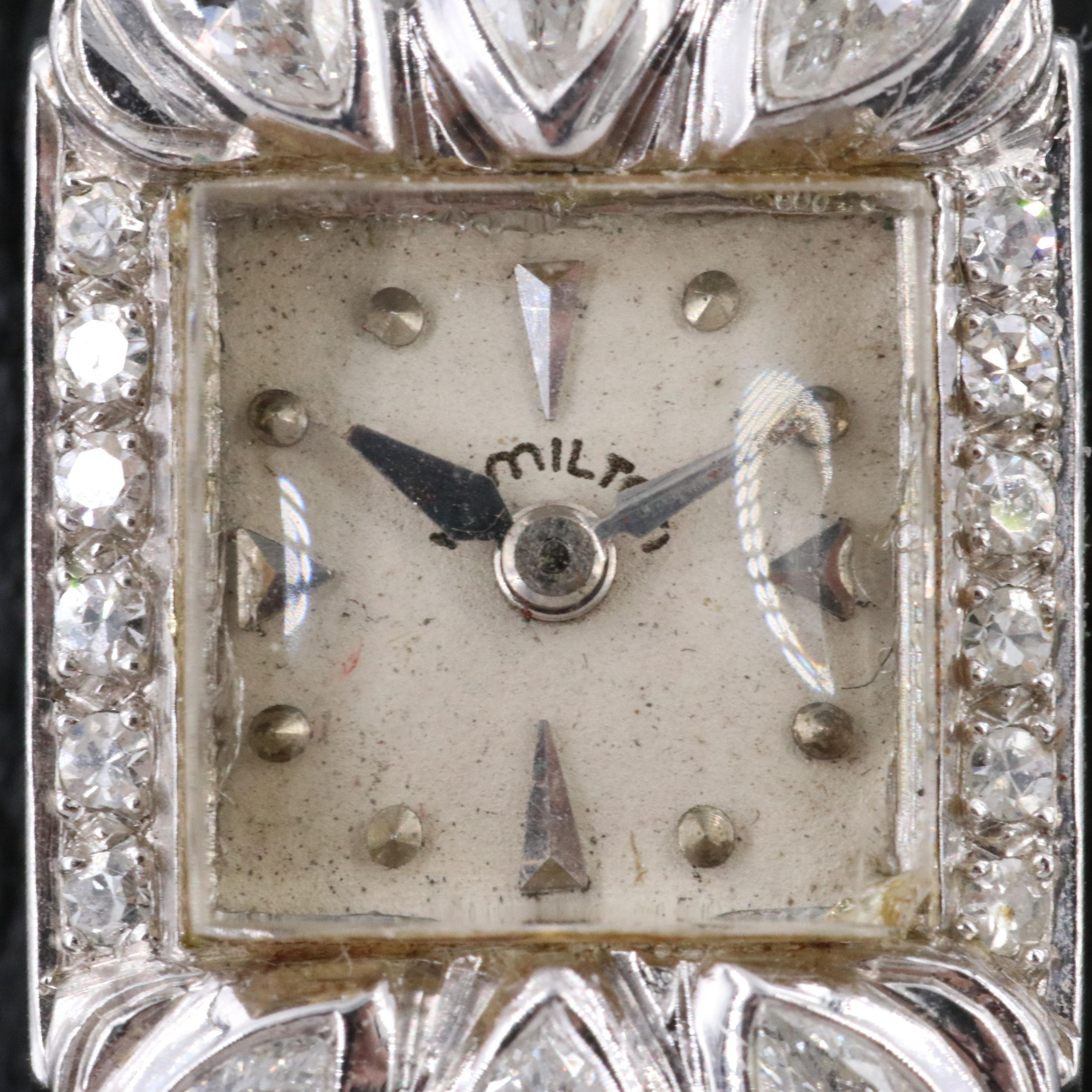 1950s Platinum Hamilton 1.68 CTW Diamond Stem Wind Watch