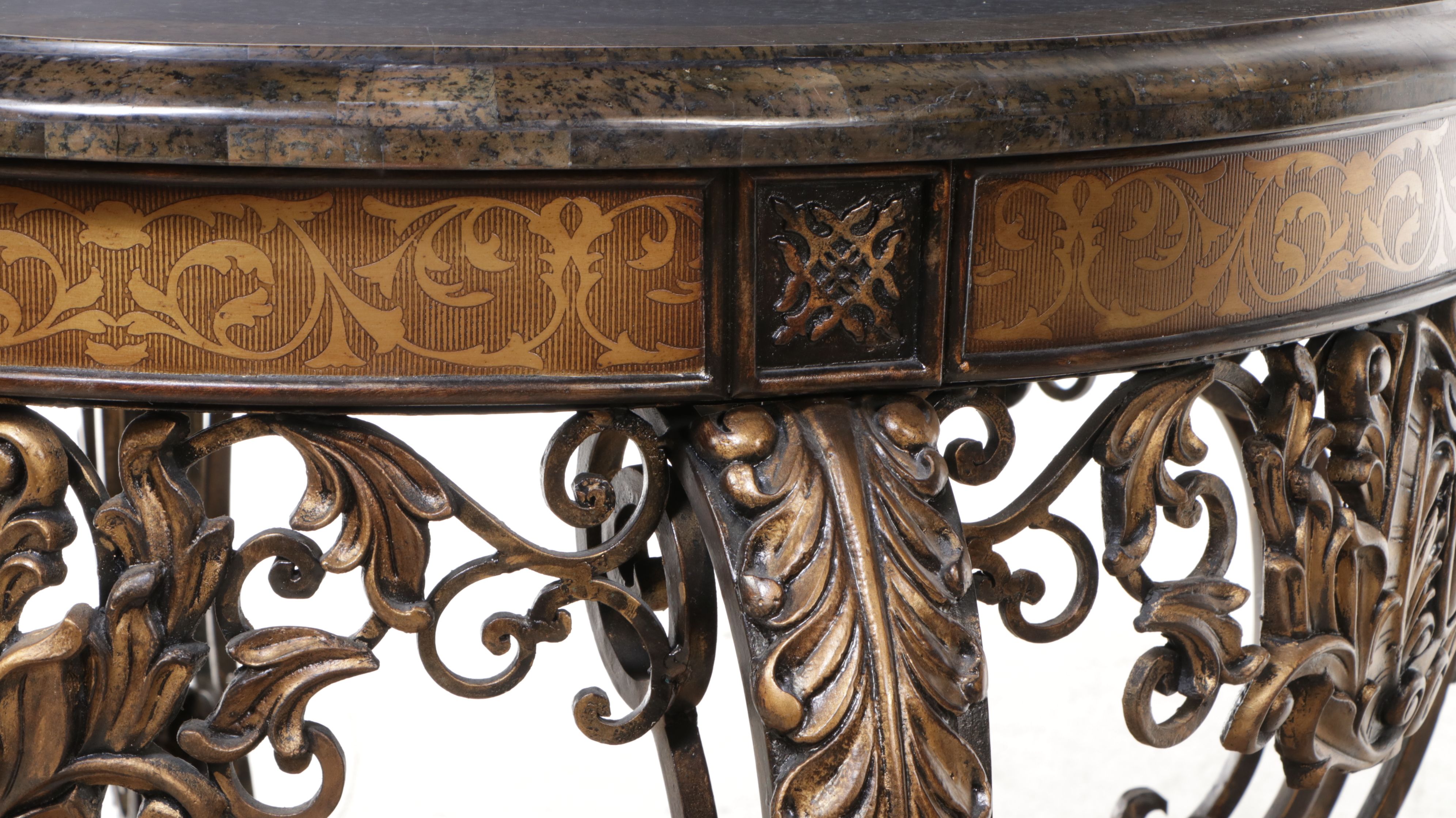 Ornate Wrought Iron Center Table with Tessellated Stone Top