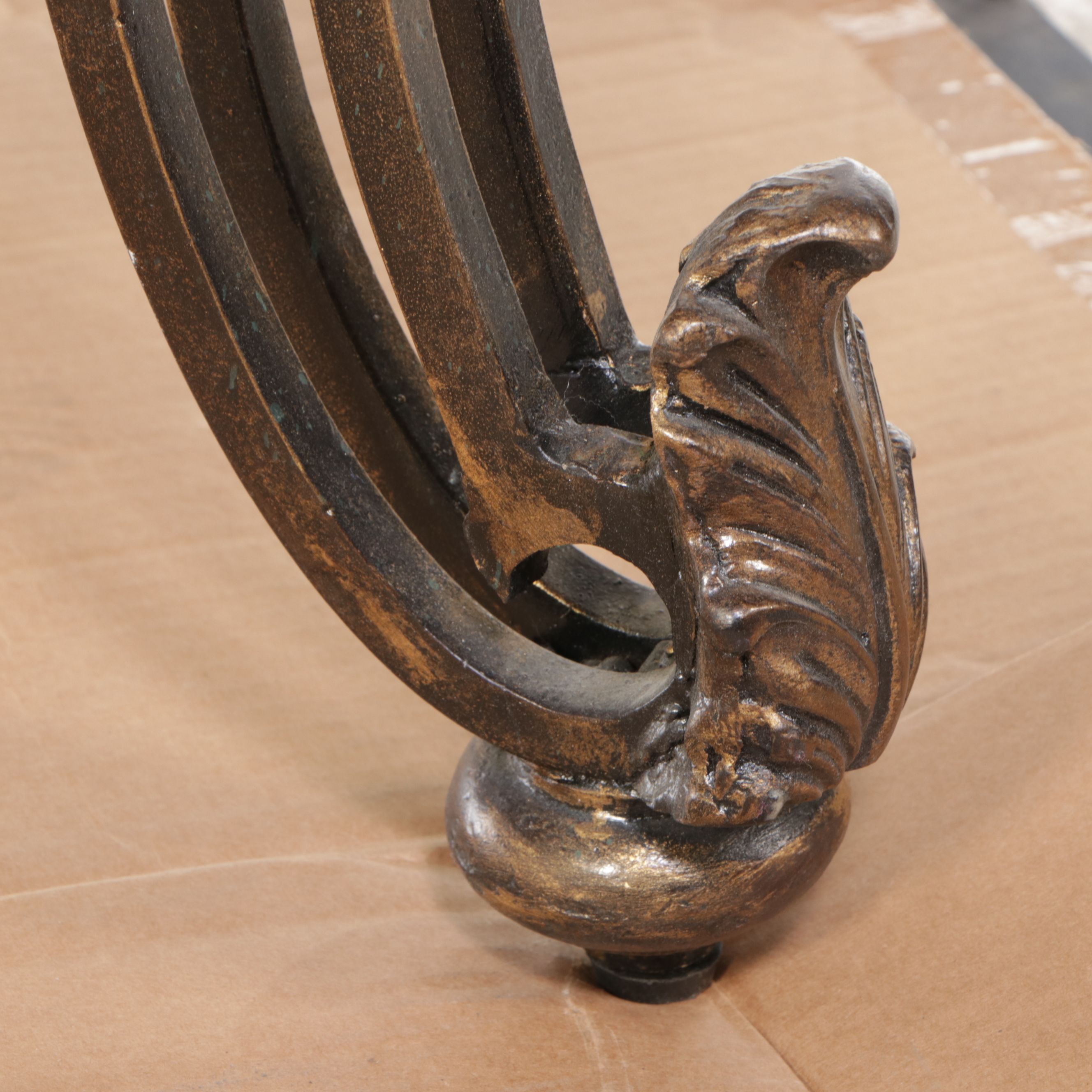 Ornate Wrought Iron Center Table with Tessellated Stone Top