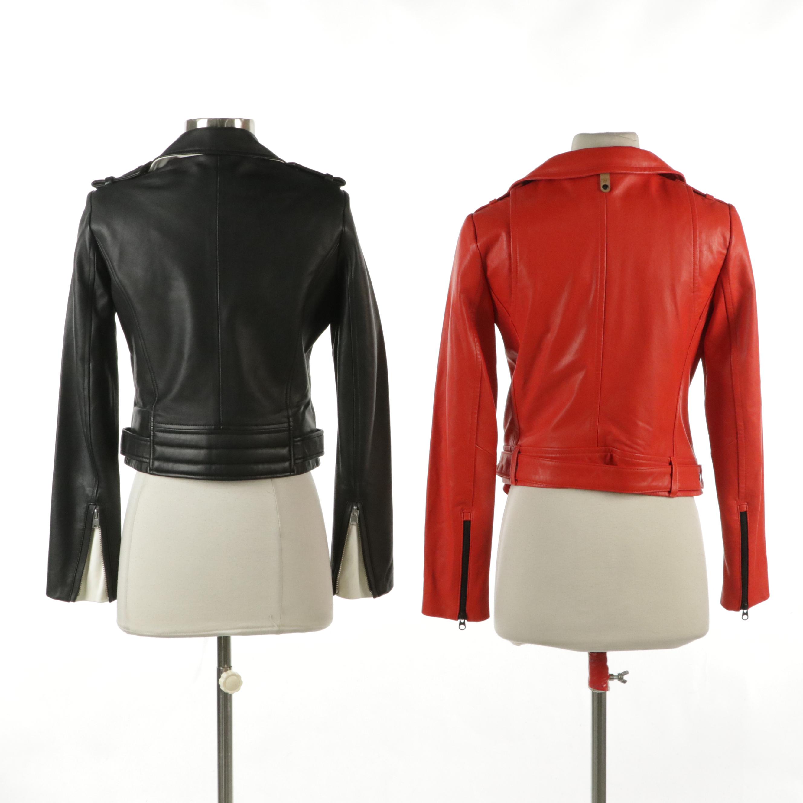 Mackage Red Lambskin Leather Biker Jacket, IRO Black Cropped Leather Jacket