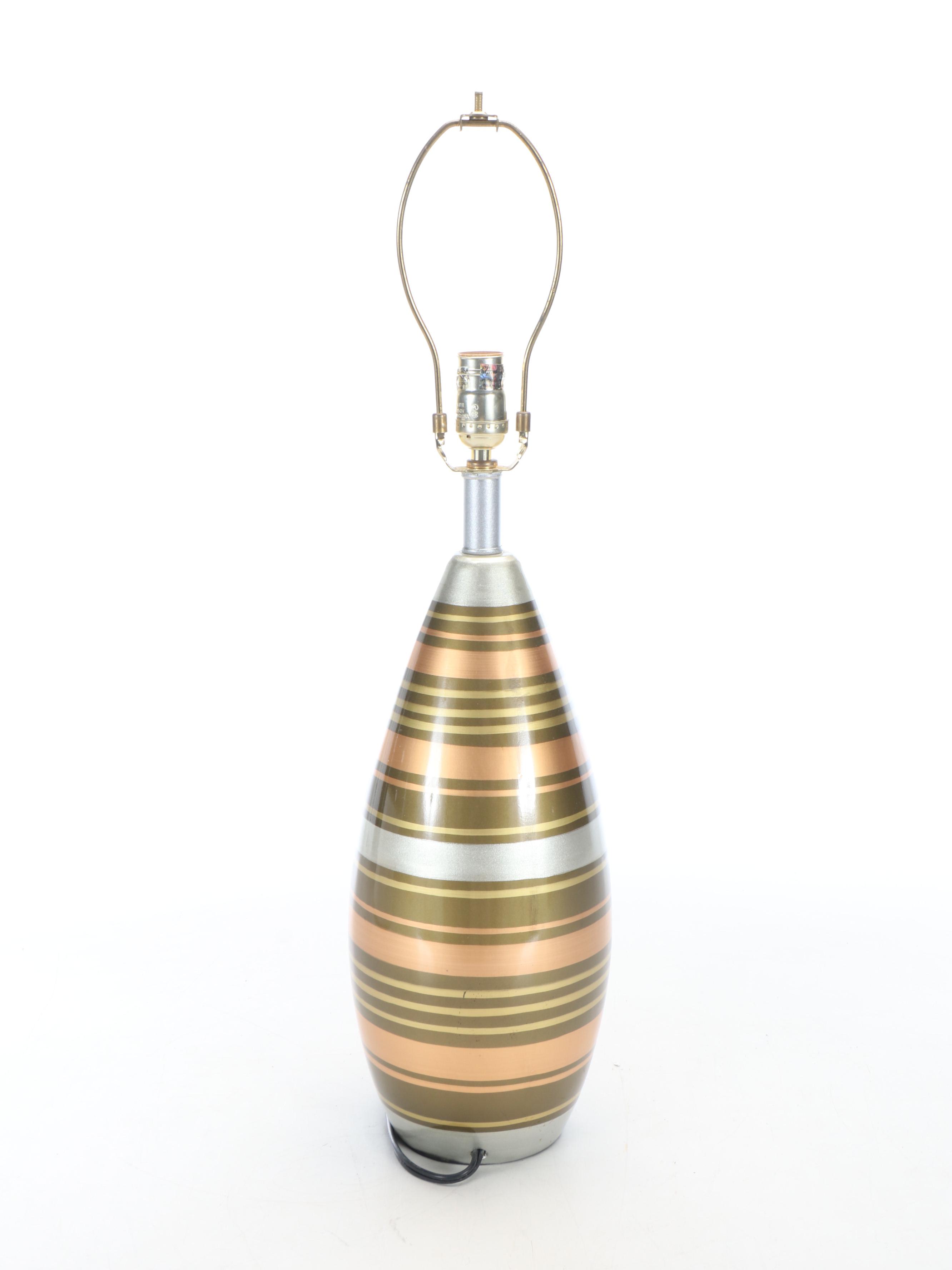 Multicolor Metallic Banded Table Lamp with Banded Drum Shade