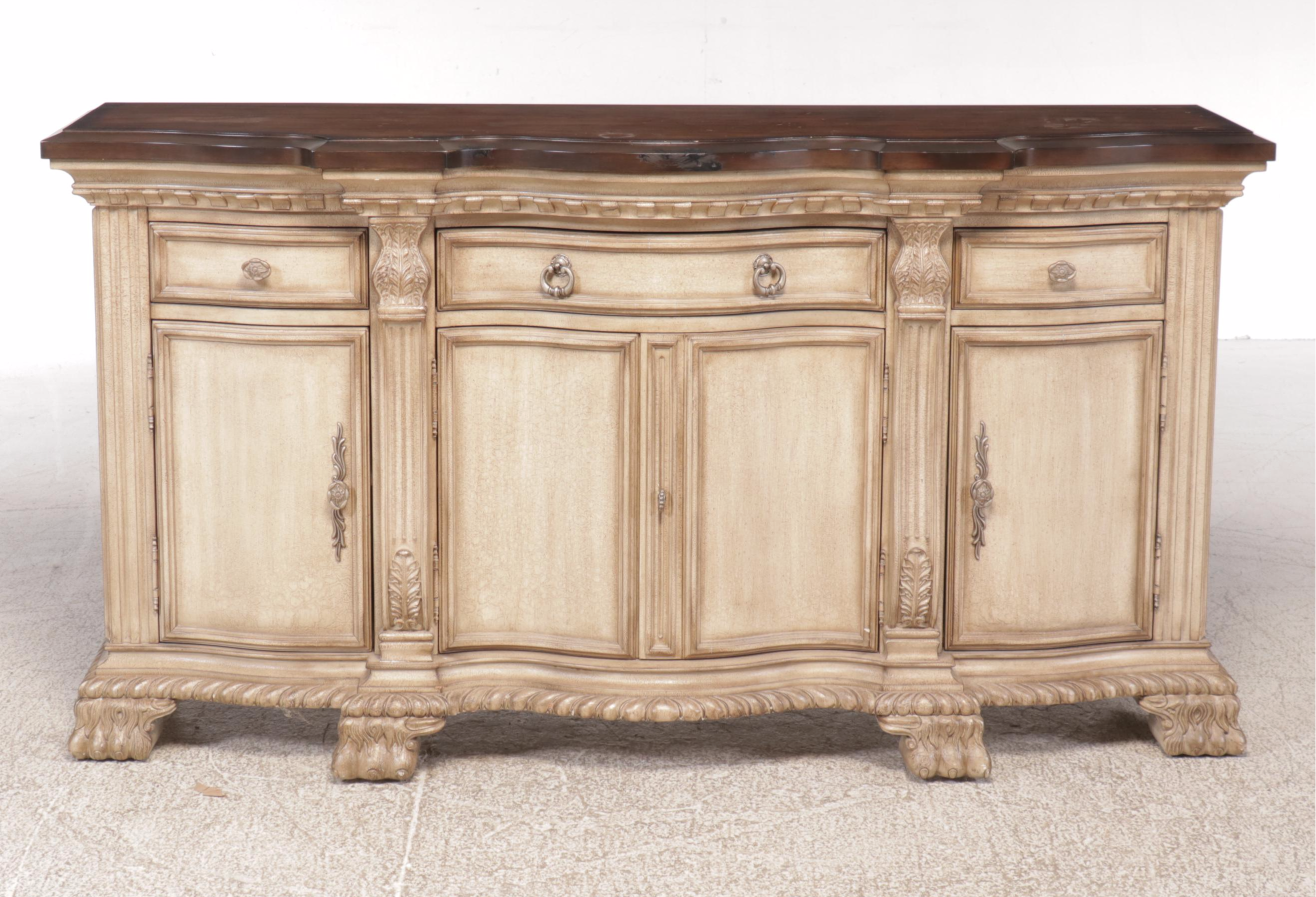 Neoclassical Sideboard with Antiqued White Finish