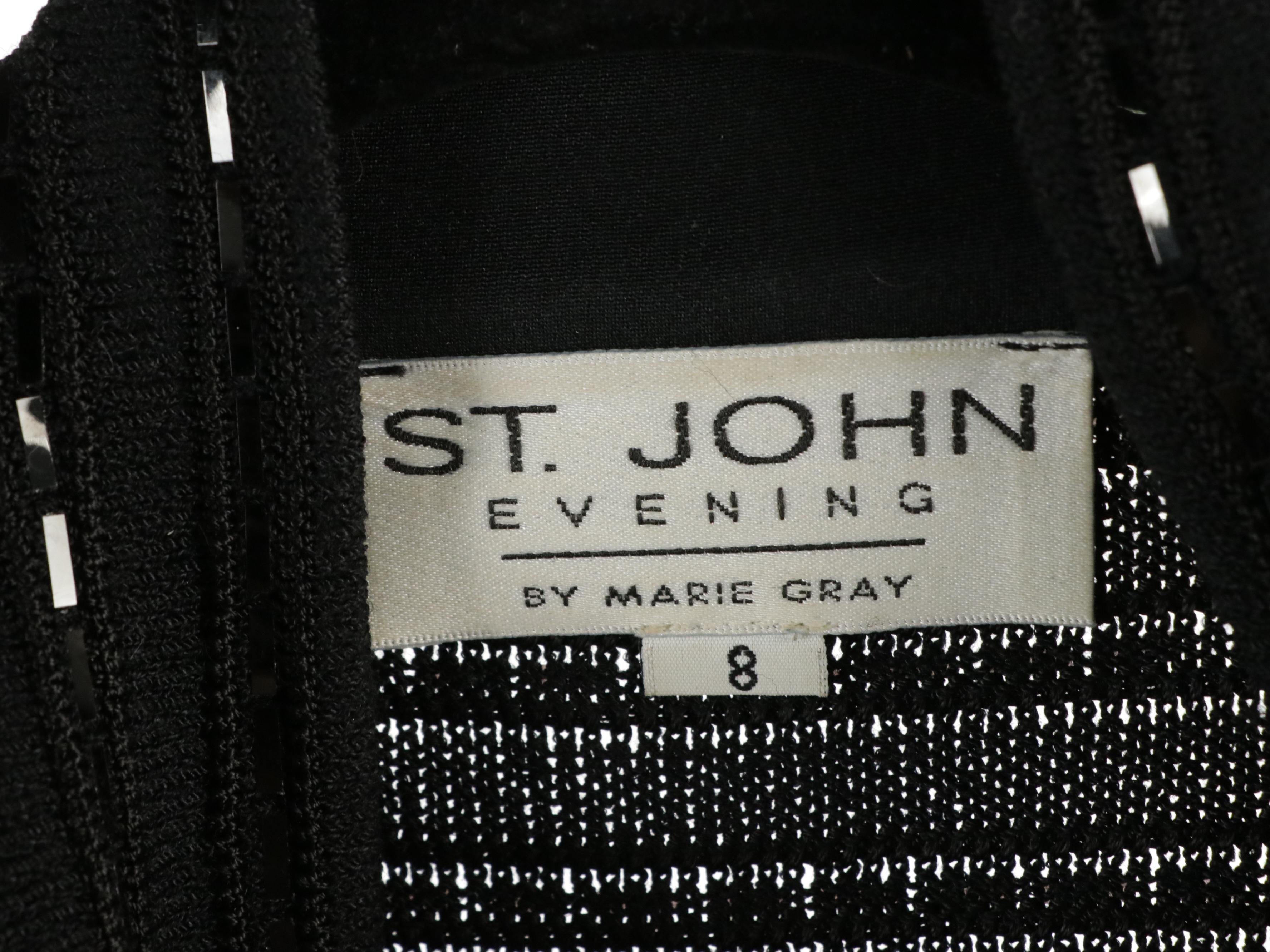 St. John Evening Embellished Black Knit Zip Jackets and Elastic Waist Slit Skirt