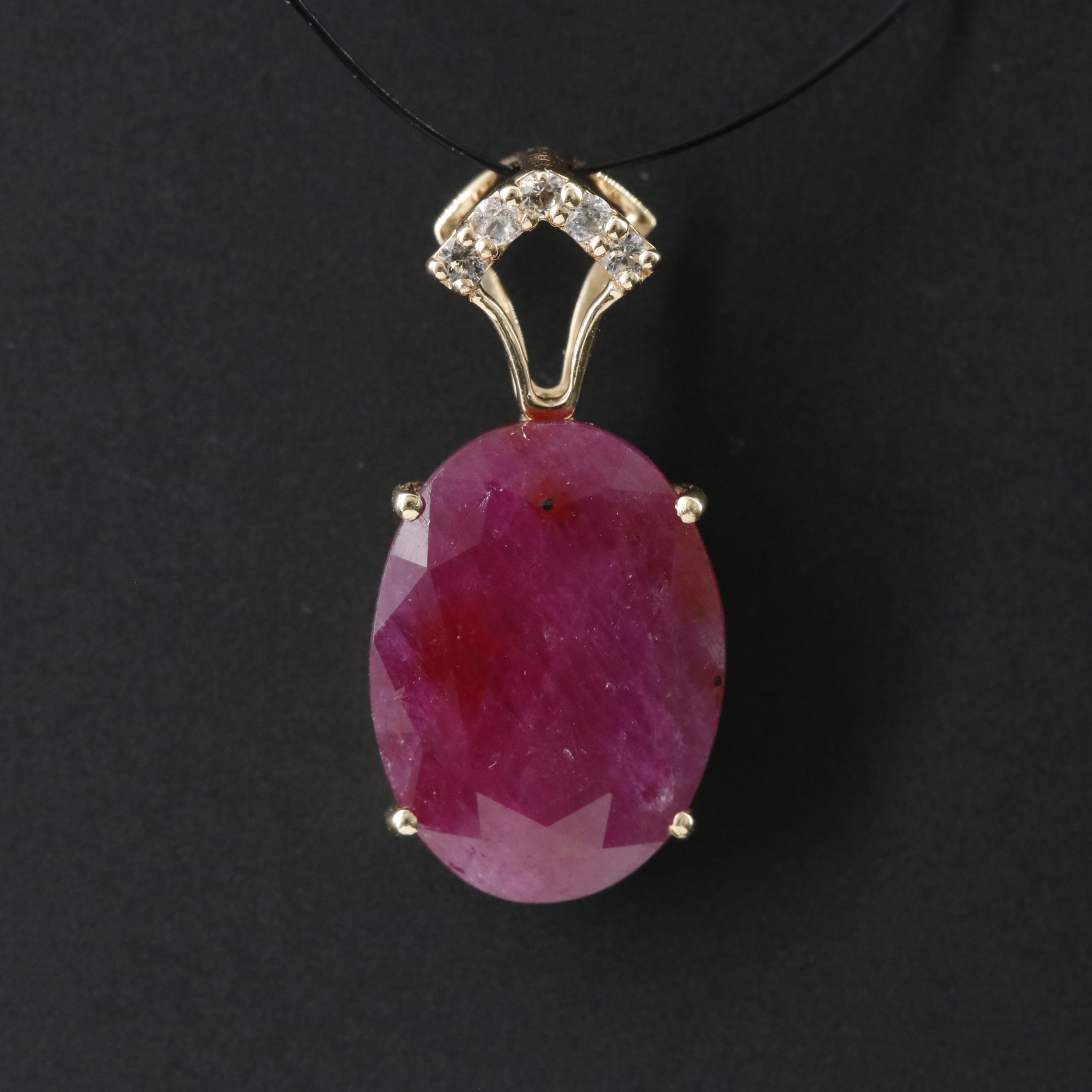 14K Filled Corundum and White Sapphire Pendant