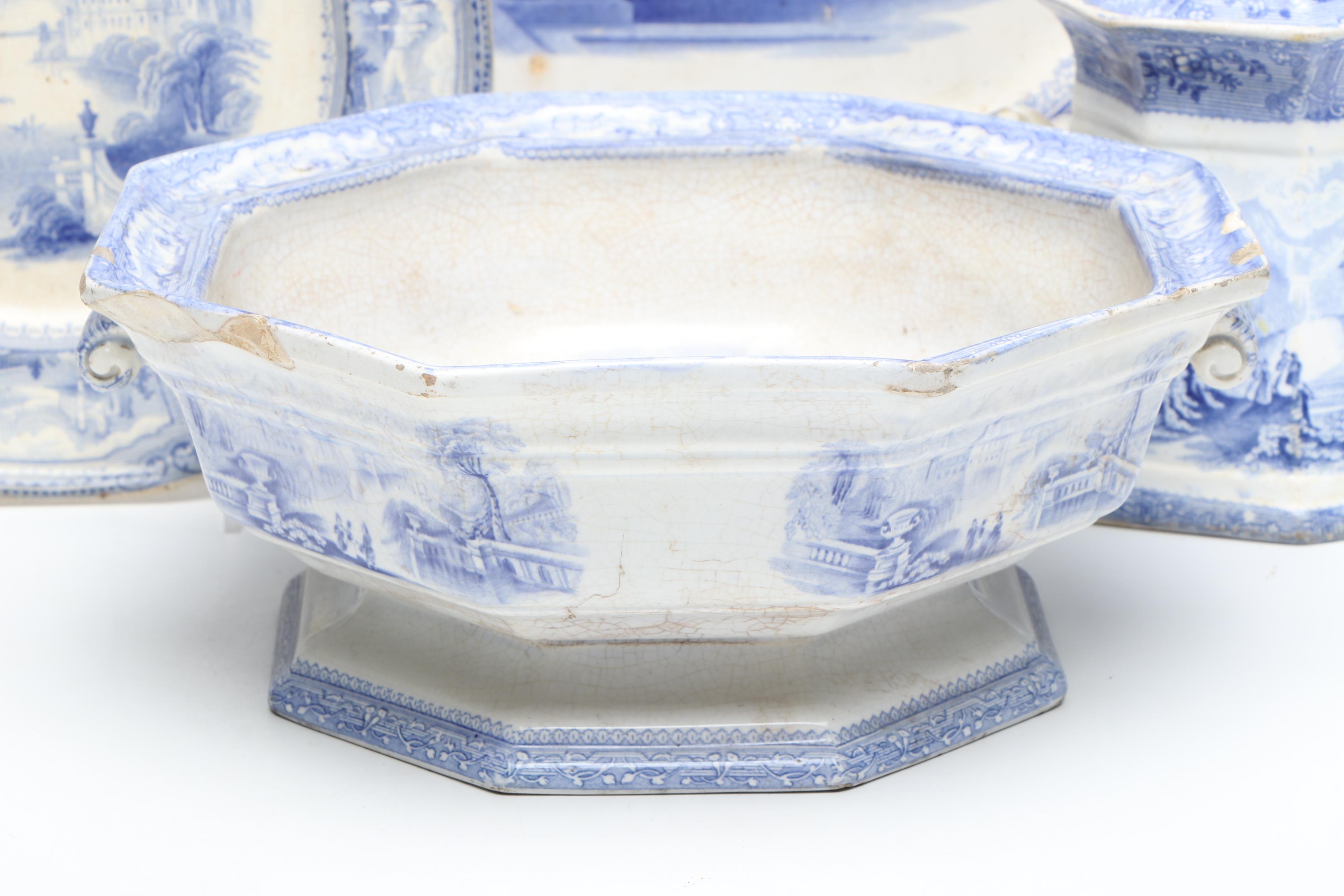 PW & Co "Washington Vase" Platter with Other Historical Staffordshire Tableware