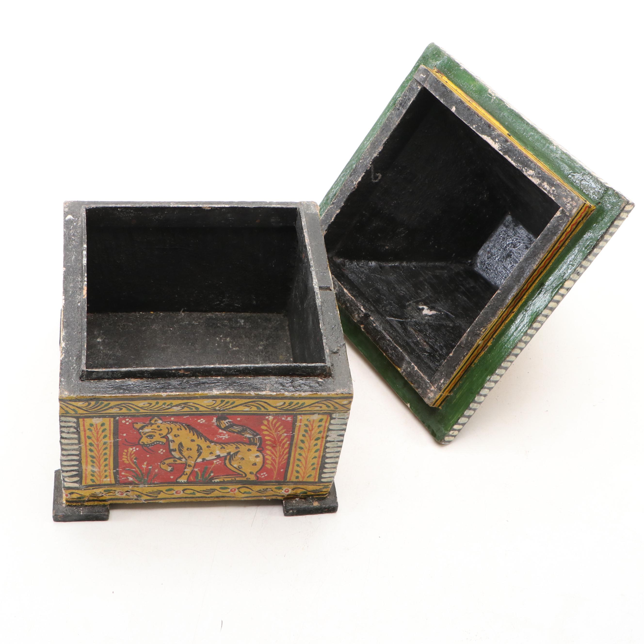 Indian Painted Wood and Papier-Mâché Lidded Box