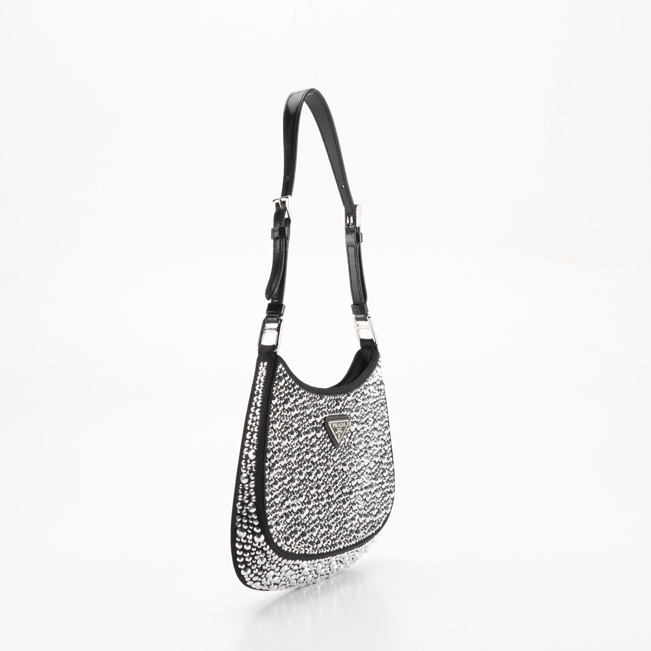Prada Embellished Black Satin Cleo Shoulder Bag