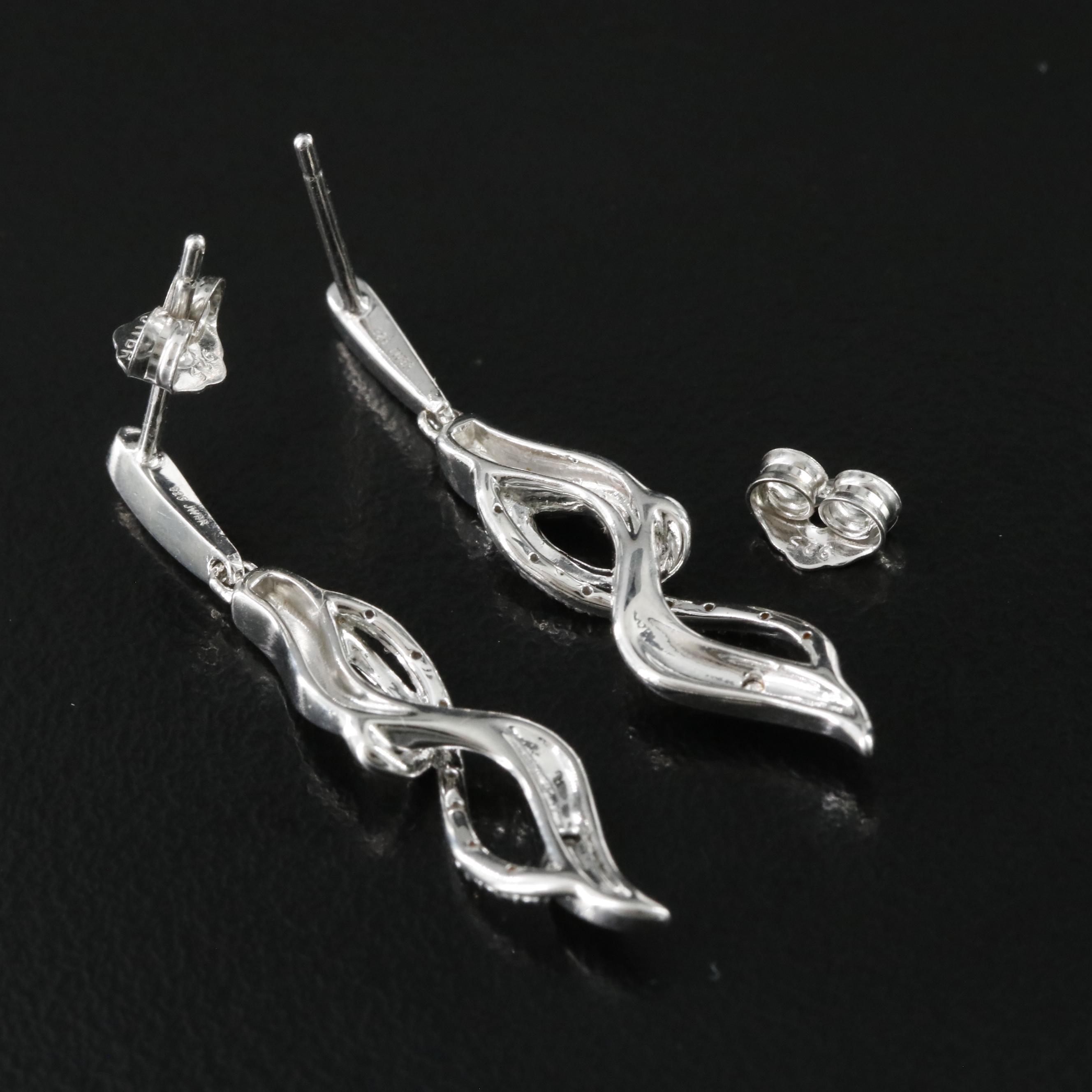 Sterling Diamond Earrings Including Fancy Black Diamonds