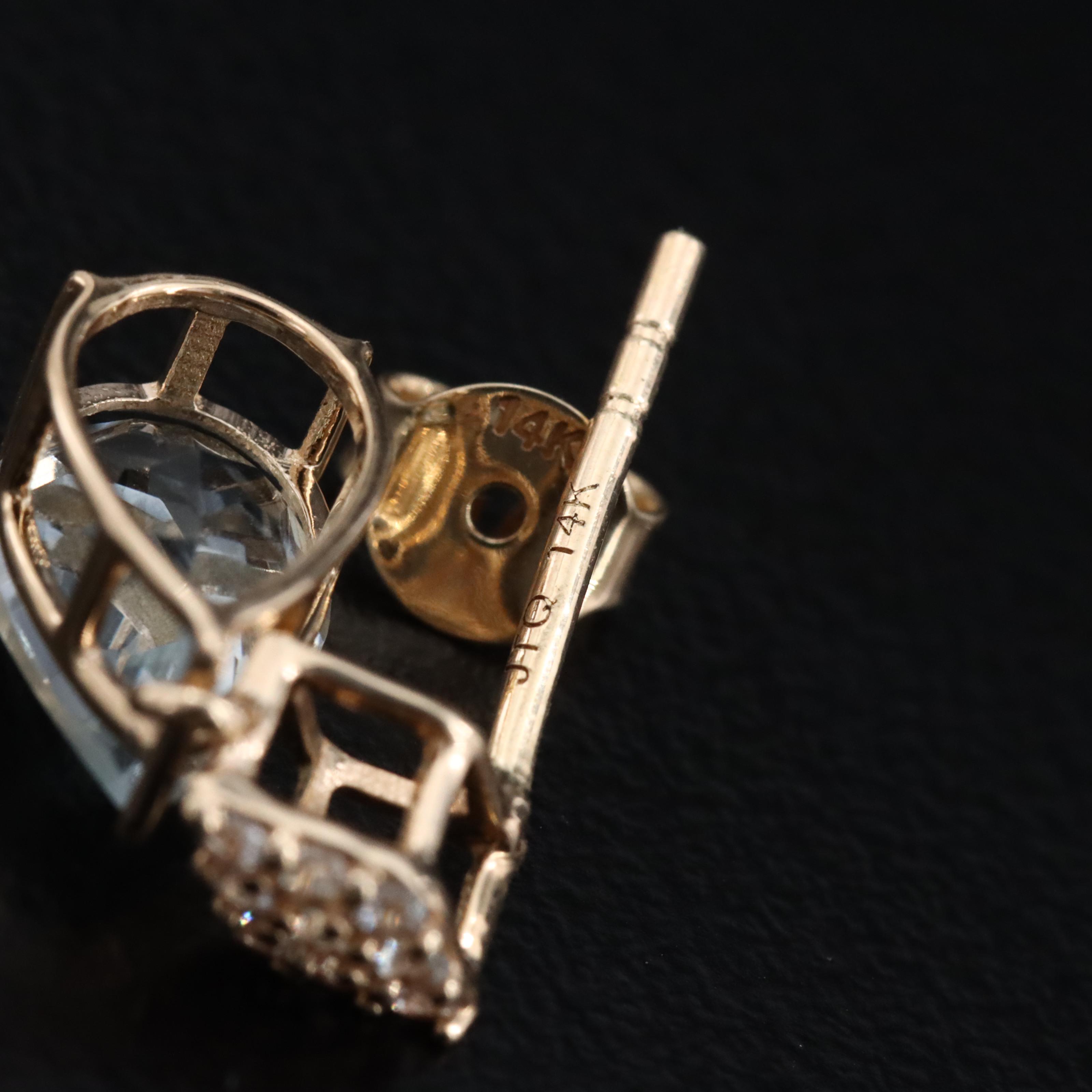 14K Aquamarine and White Sapphire Dangle Earrings