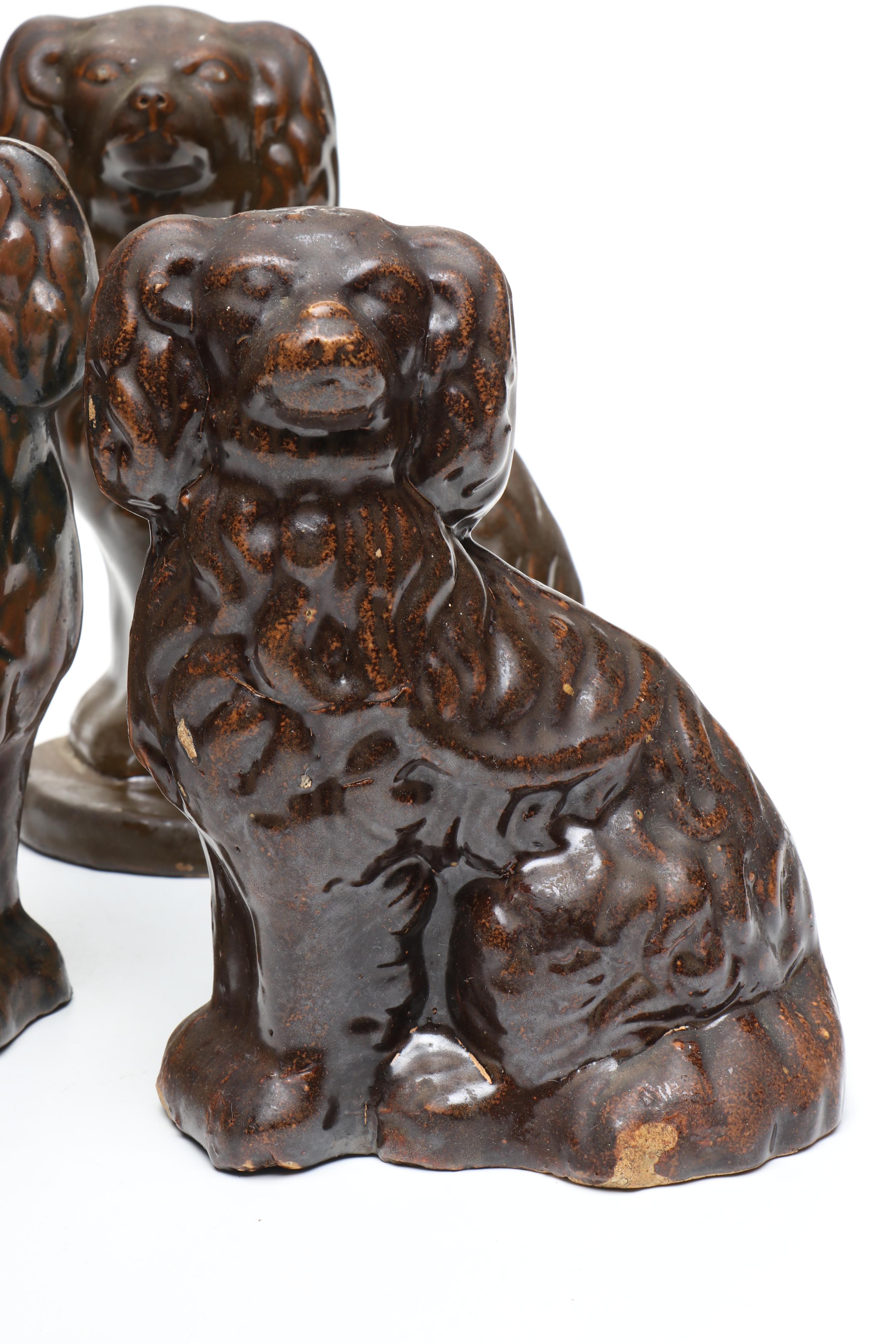 Staffordshire Style Glazed Ceramic Spaniels, Late 19th/Early 20th Century