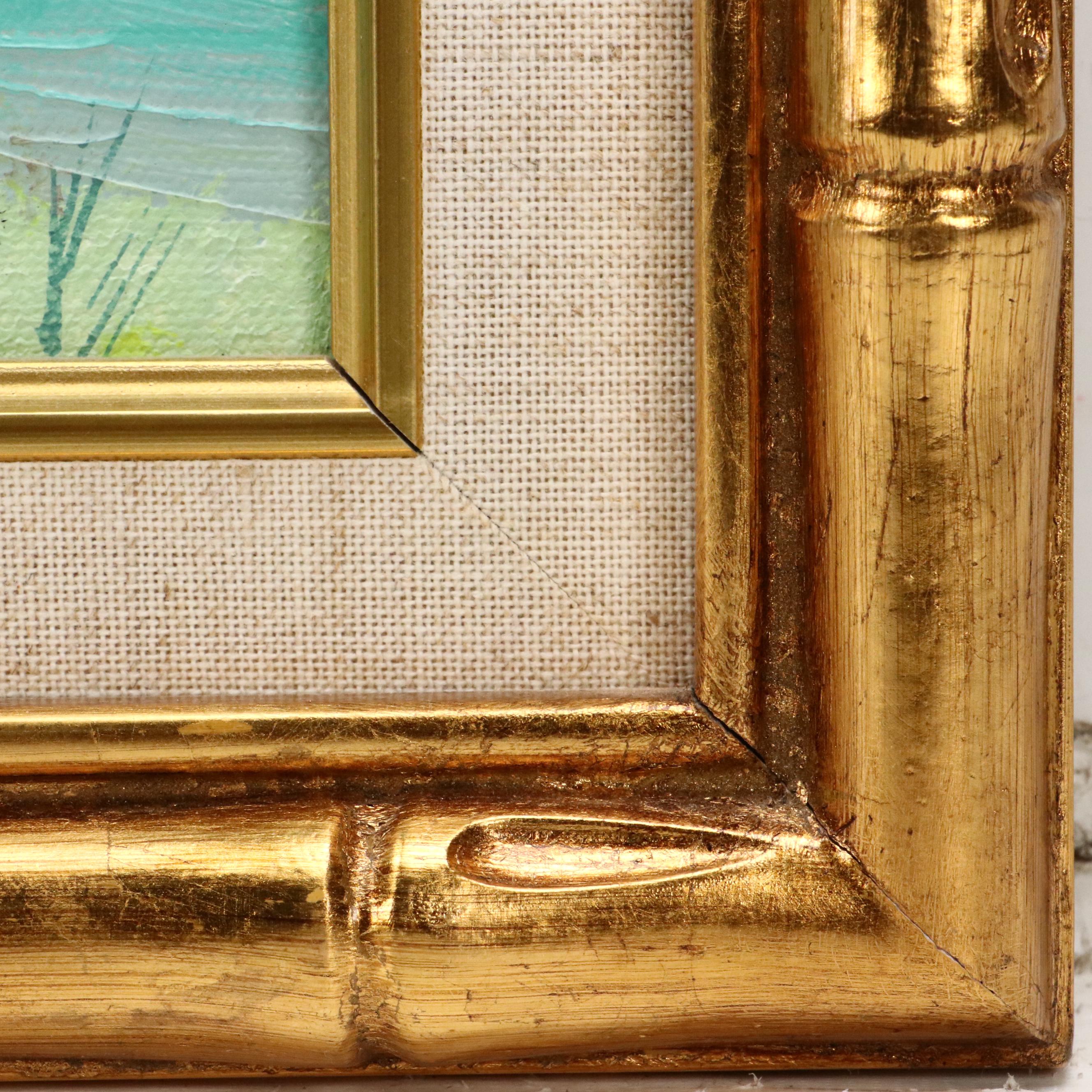 R. Boone Stylized Landscape Oil Painting of Lake with Water Lilies, 1995