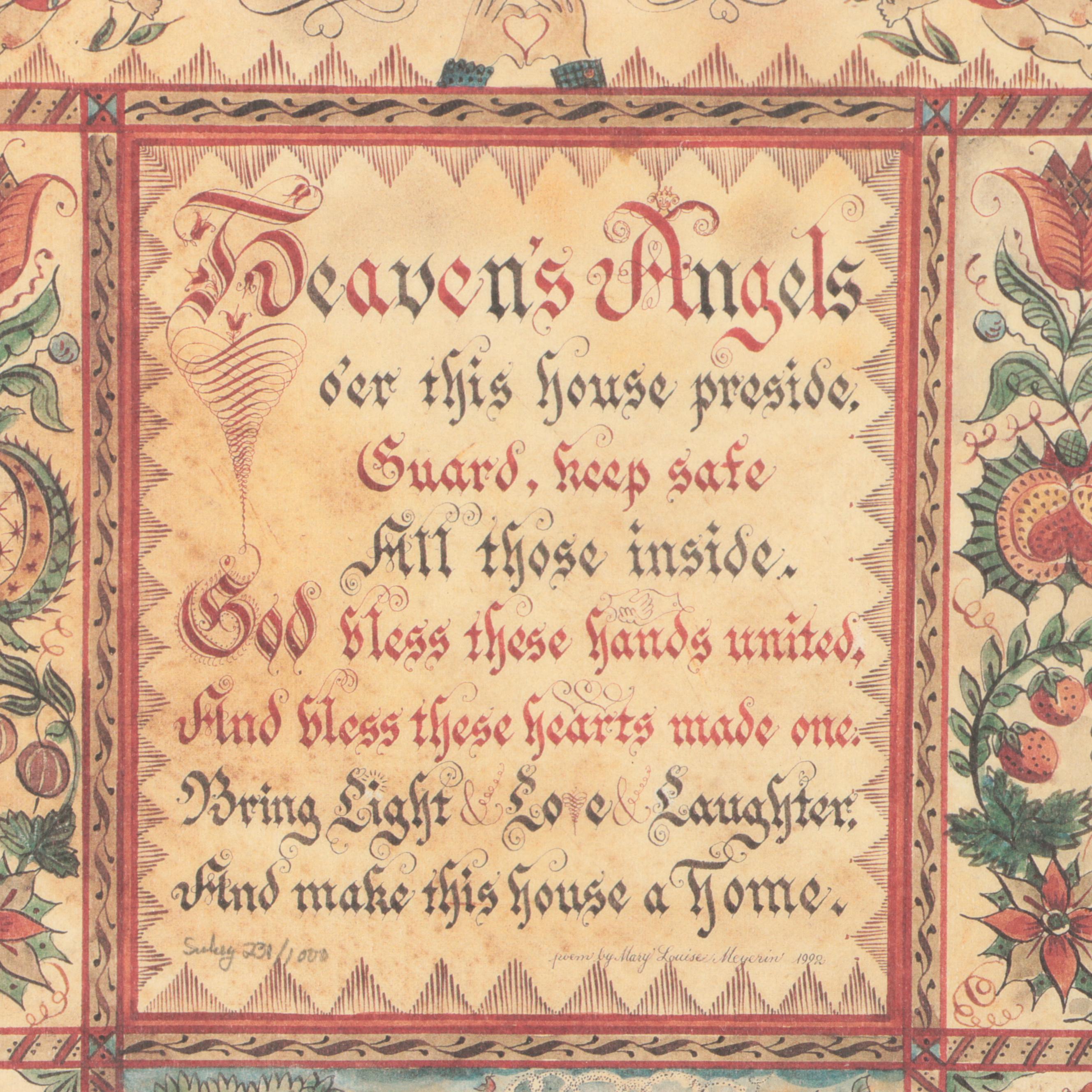 Framed Victorian Style Needlepoint Motto Plaque and House Blessing, 20th Century