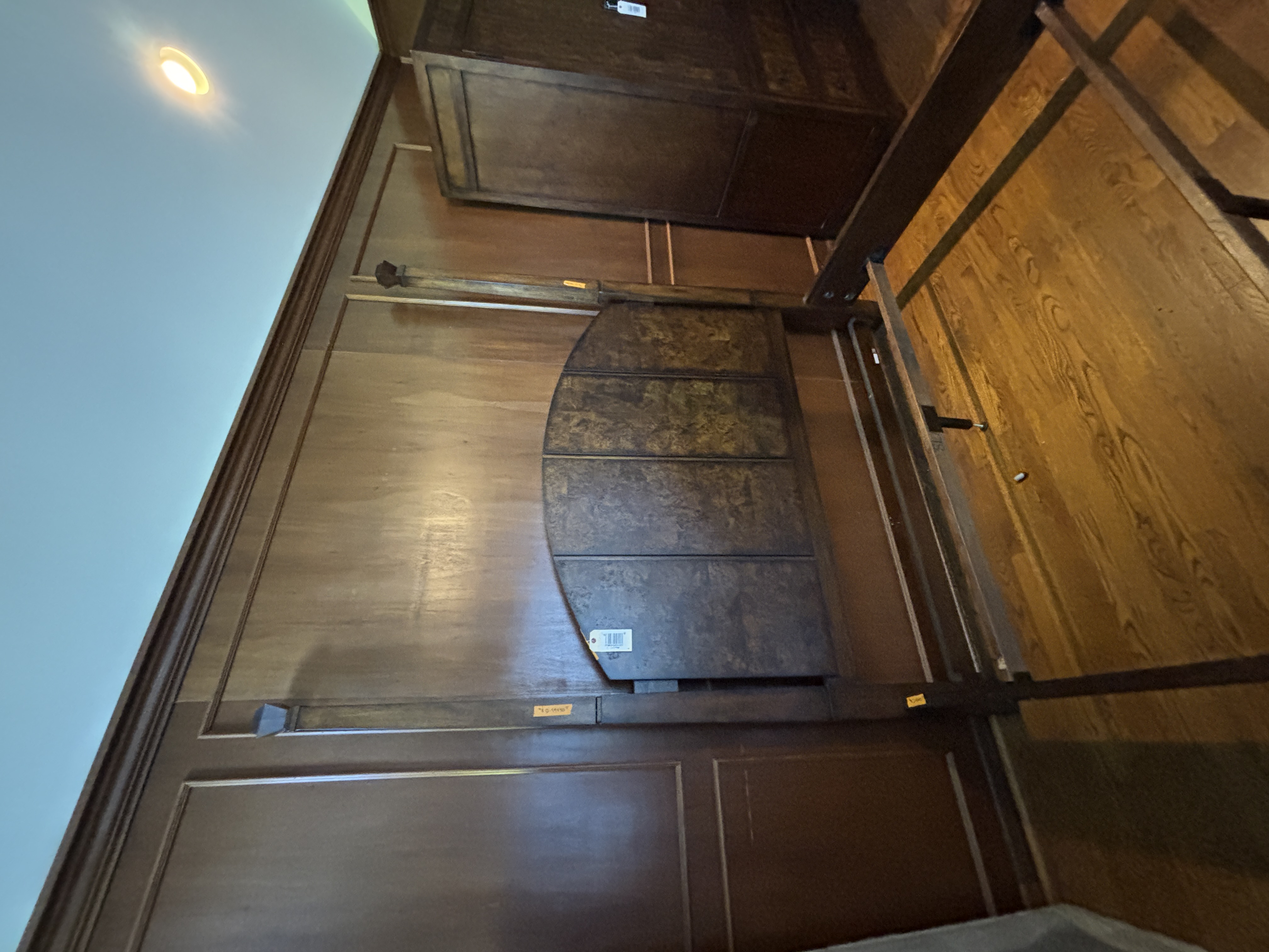 Chinese Style Burl Wood Accented Four Poster Queen Size Bed Frame