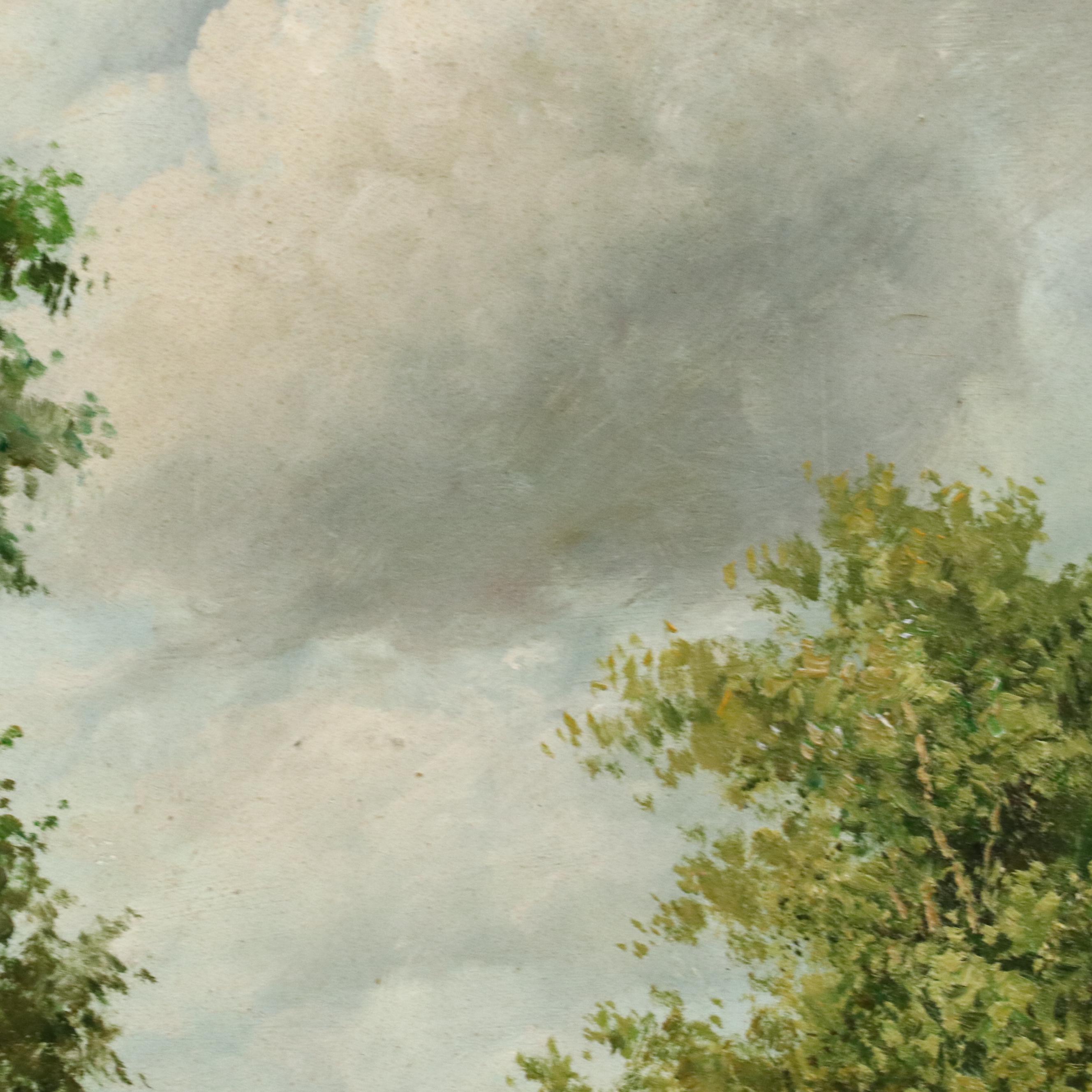 J. Glenn Oil Painting of Farmer Harvesting Hay Bales