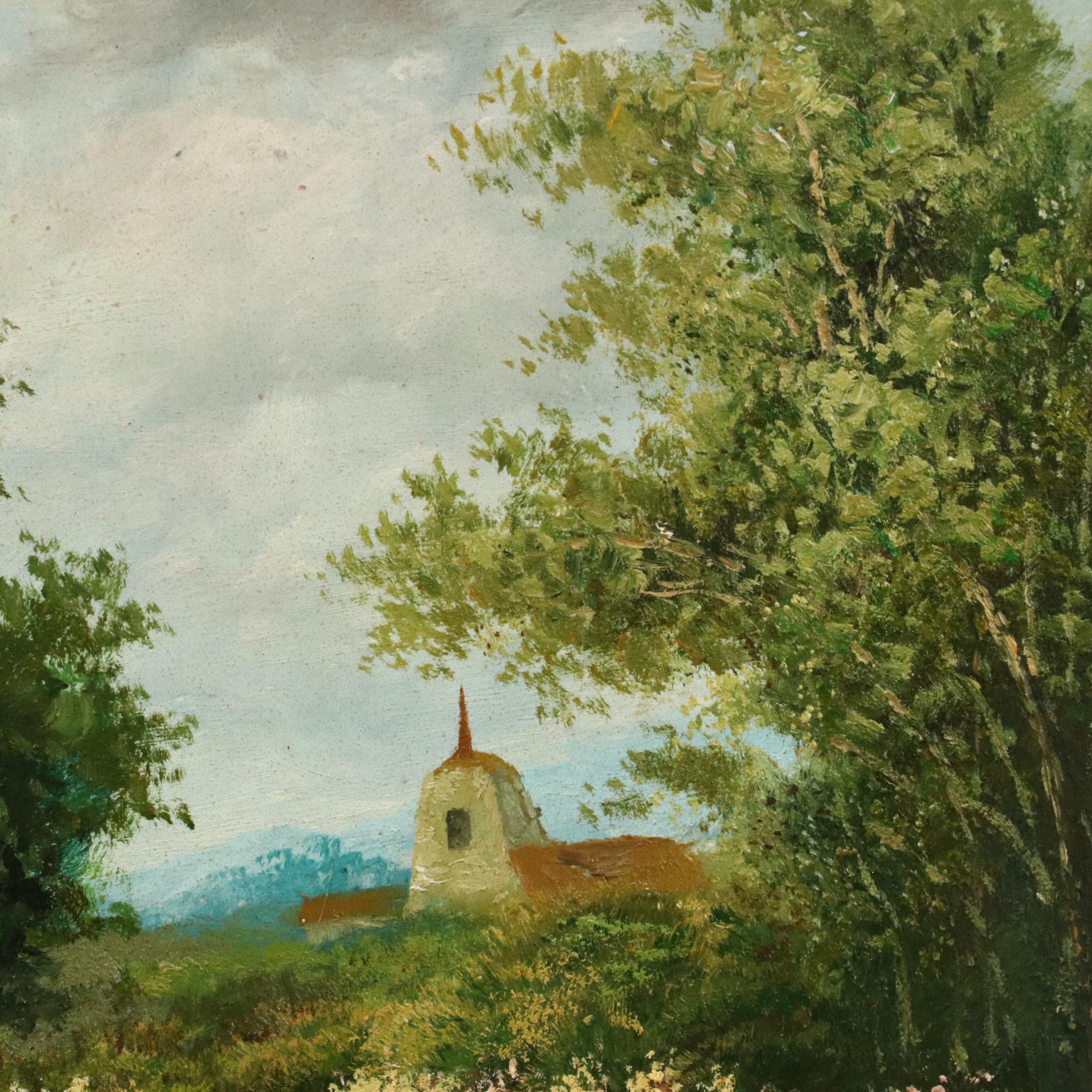 J. Glenn Oil Painting of Farmer Harvesting Hay Bales