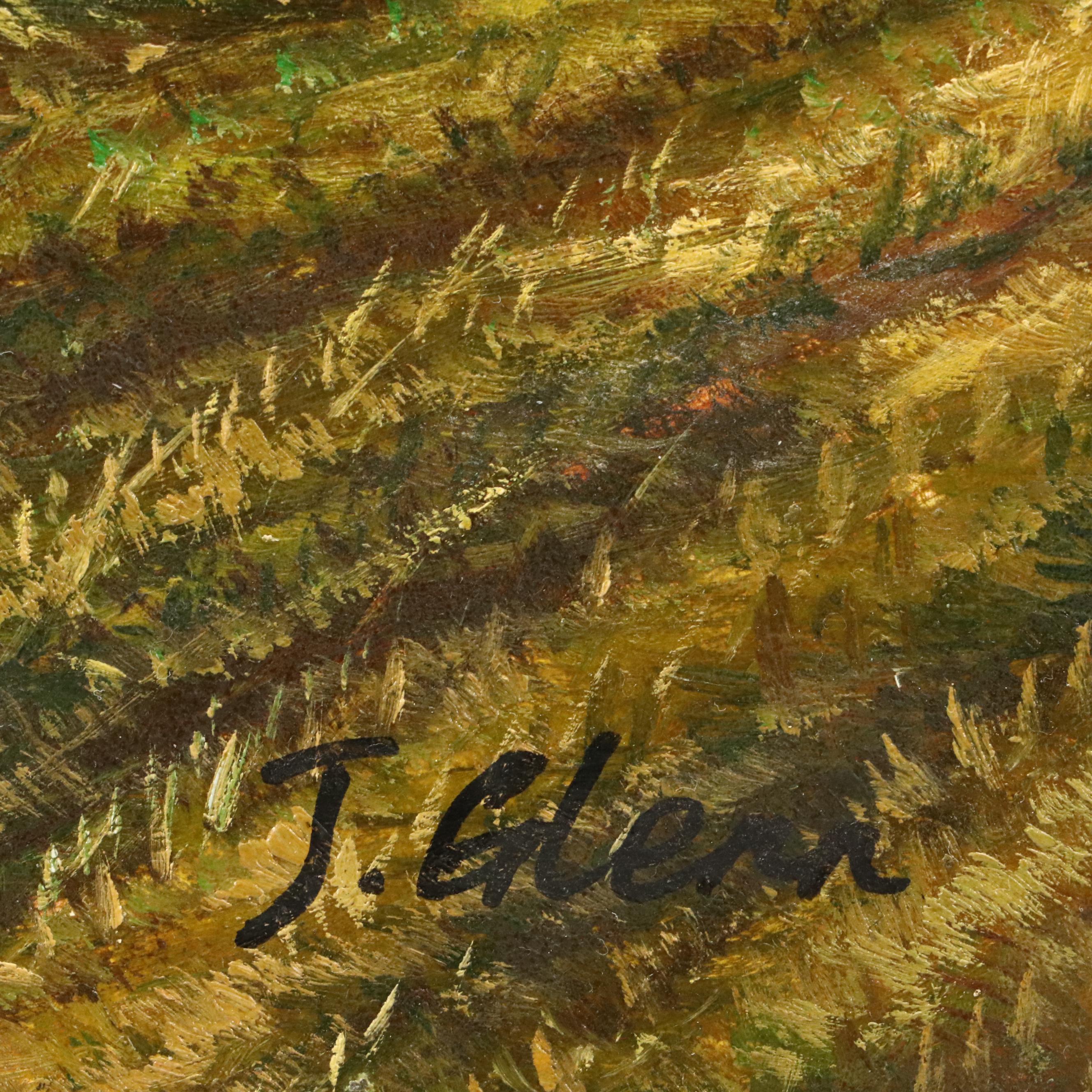 J. Glenn Oil Painting of Farmer Harvesting Hay Bales