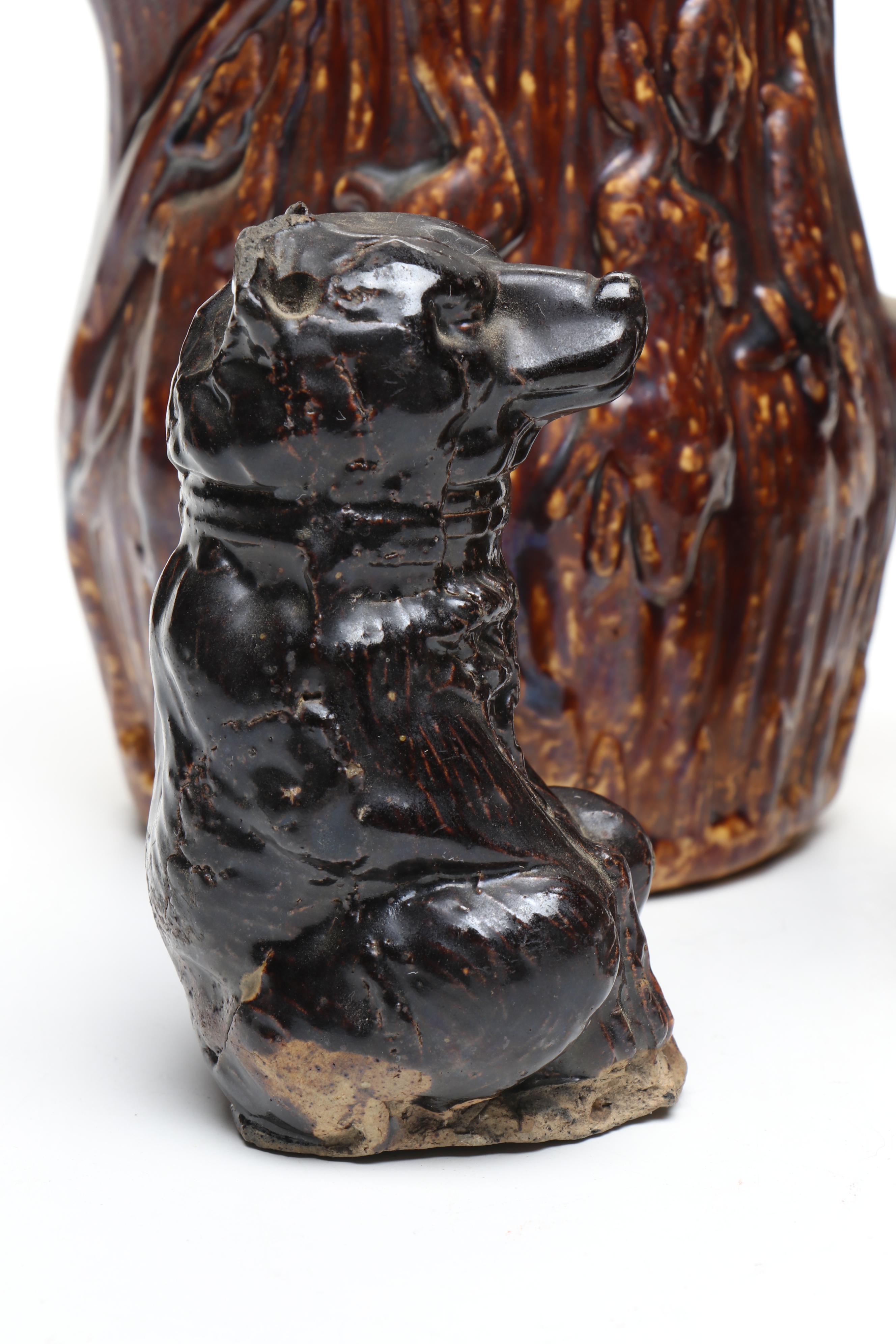 Bennington Rockingham Pottery Pitchers, Vase, and Figurine, 19th Century