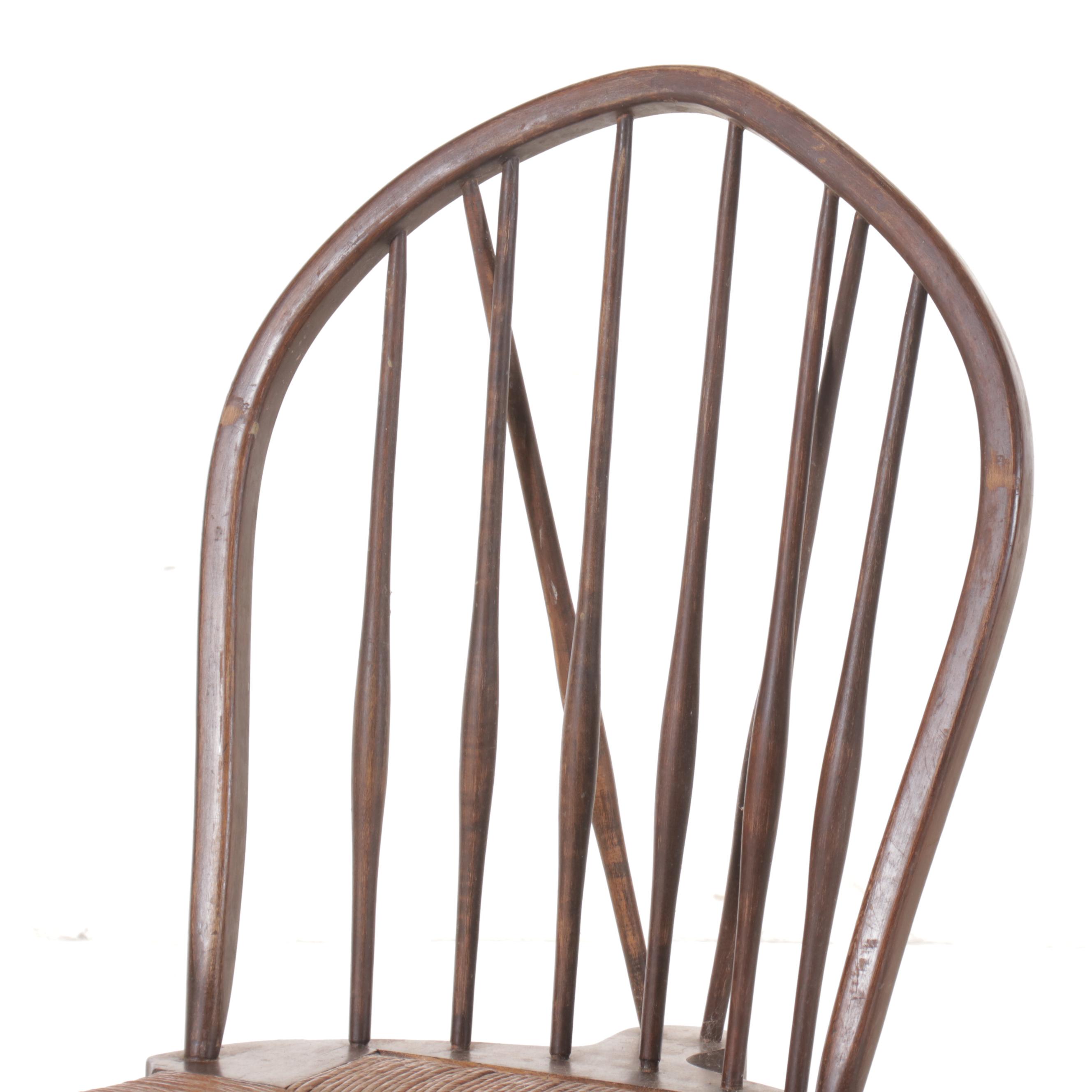 Antique Wooden Windsor Chair with Rush Seat