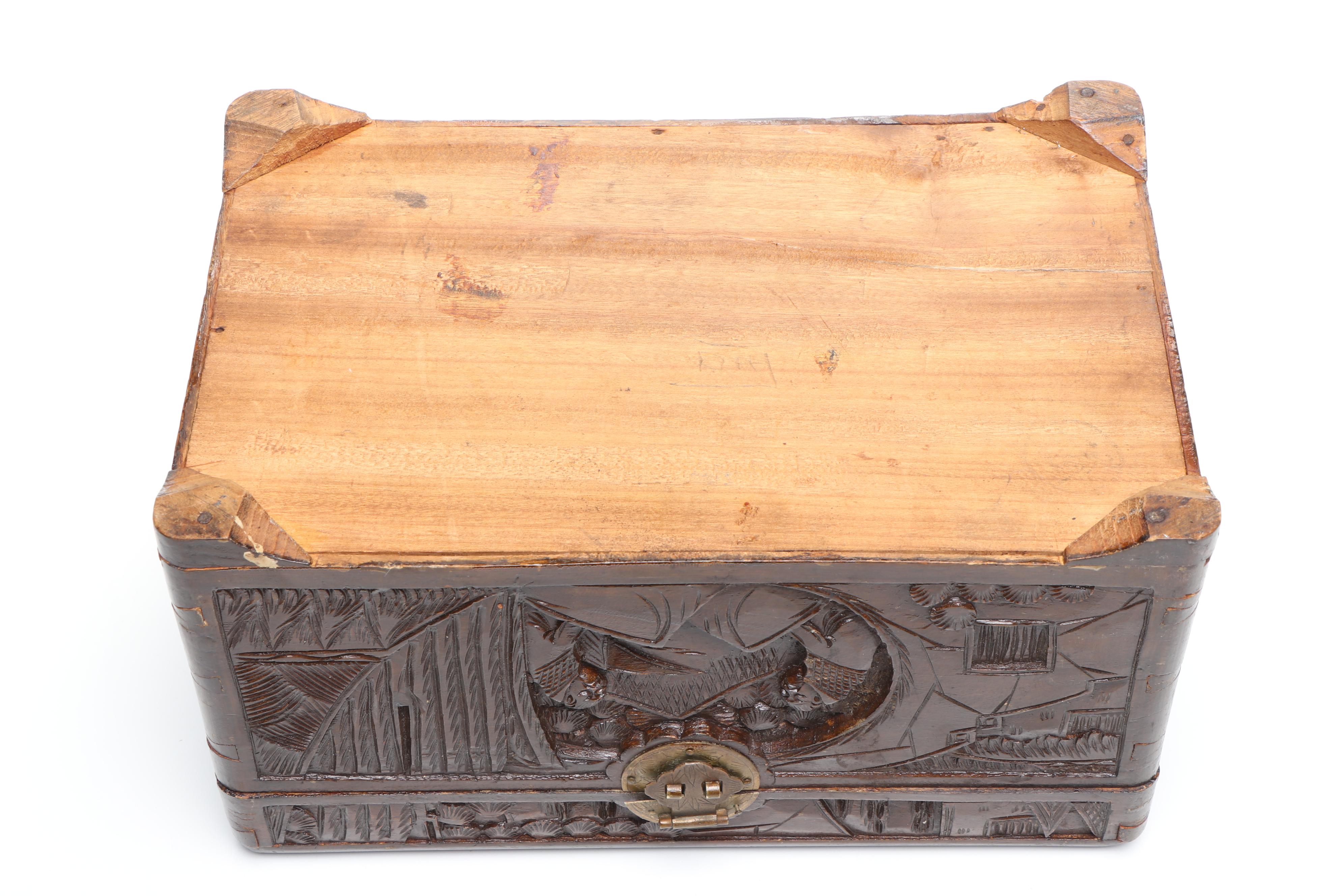 East Asian Hand-Carved Camphor Wood Box Set